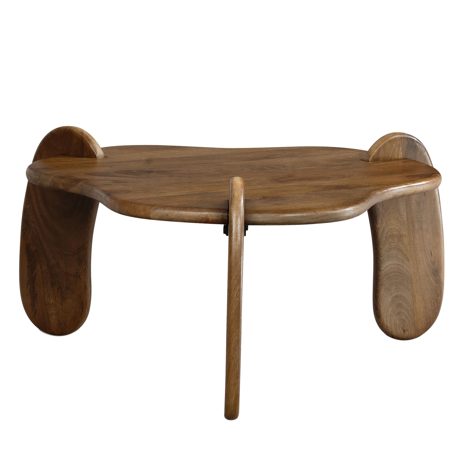 FineBuy Couchtisch Mango Massivholz Ø 78 cm Walnussfarben · Design Wohnzimmertisch in organischer Form · Handgefertigter Sofatisch