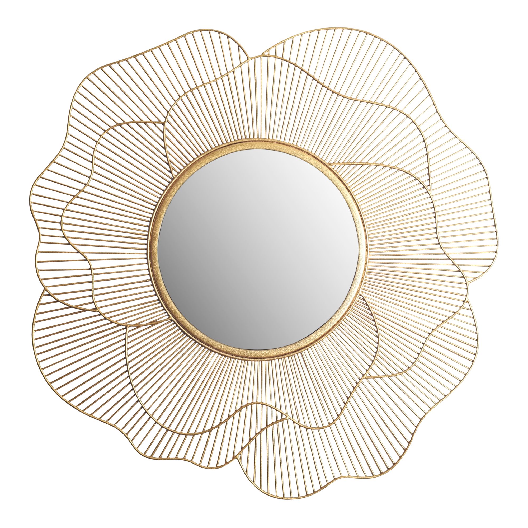 FineBuy Design Wandspiegel rund gold 77 cm groß - Flur Spiegel mit Goldrahmen Blüten - Dekospiegel modern für die Wand - Garderobenspiegel
