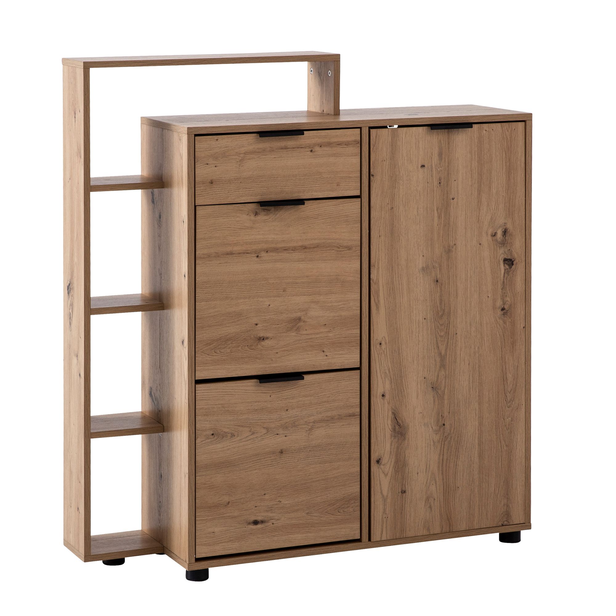 FineBuy Schuhschrank Eiche-Dekor 98x110x30 cm Schuhkipper Geschlossen, Schuhkommode mit Schublade Modern, Flurschrank mit Regal und Ablage, Schuhaufbewahrung Flurkommode für Schuhe Hoch