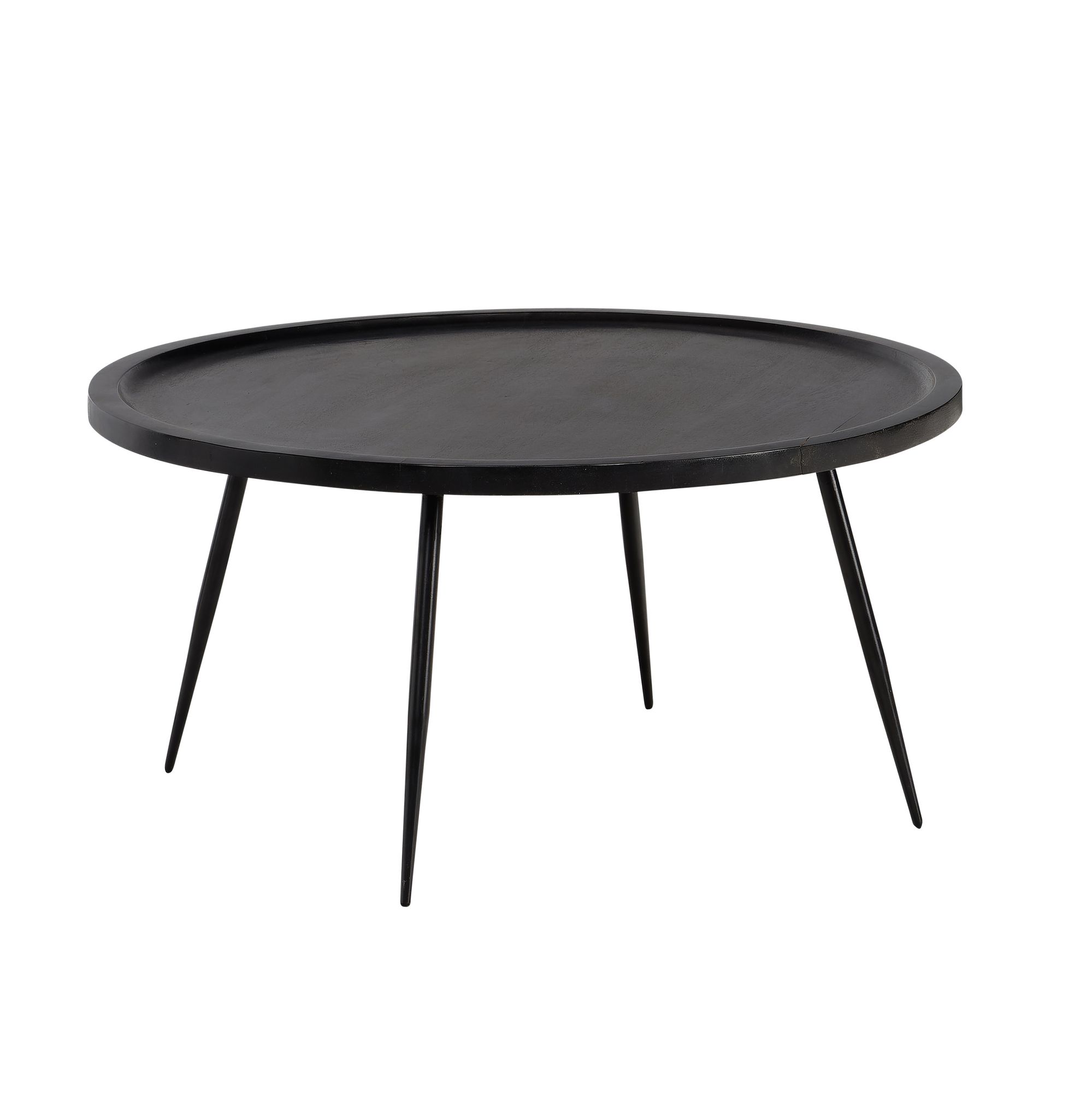 FineBuy Couchtisch Mango Massivholz rund Ø 75 cm Schwarz · Moderner Wohnzimmertisch mit Metallbeinen · Handgefertigter Sofatisch im Industrial Japandi Design