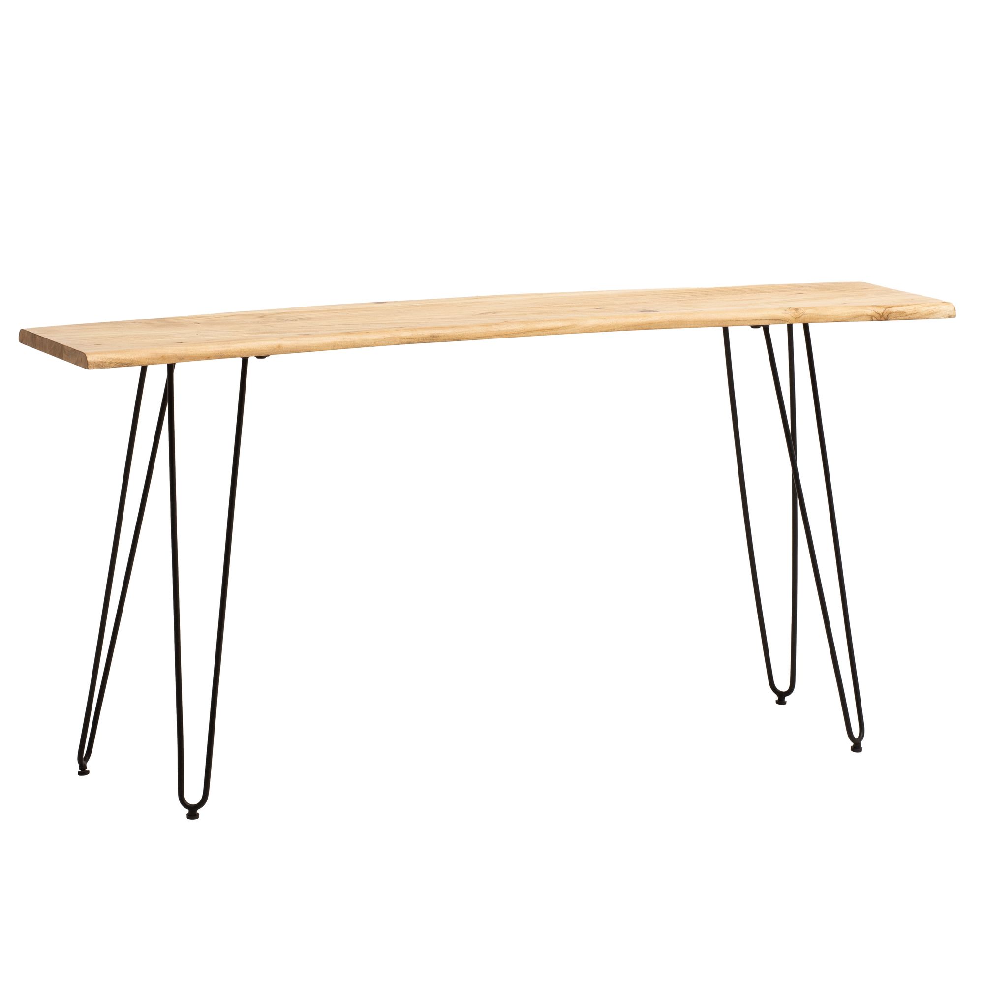 FineBuy Schreibtisch 150x36x75 cm Akazie Massivholz / Metall Computertisch Baumkante, Homeoffice Bürotisch Massiv mit Haarnadelbeinen in Schwarz, Holztisch Schmal Laptoptisch Arbeitszimmer