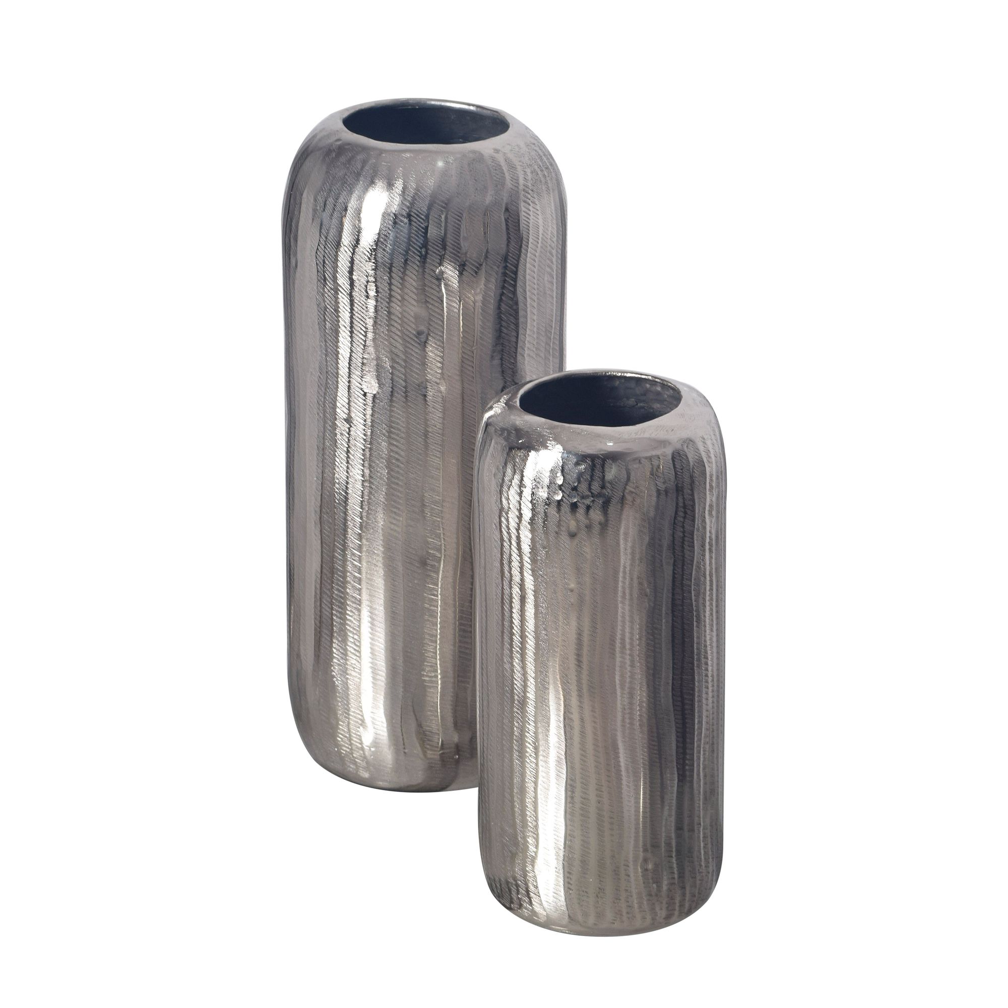 FineBuy Deko Vase 2er Set Aluminium Zylinder Blumenvase Modern, Dekovase Rund 2-teilig für Blumen, Alu Tischvase Wohndeko Metall Tischdeko Handgefertigt