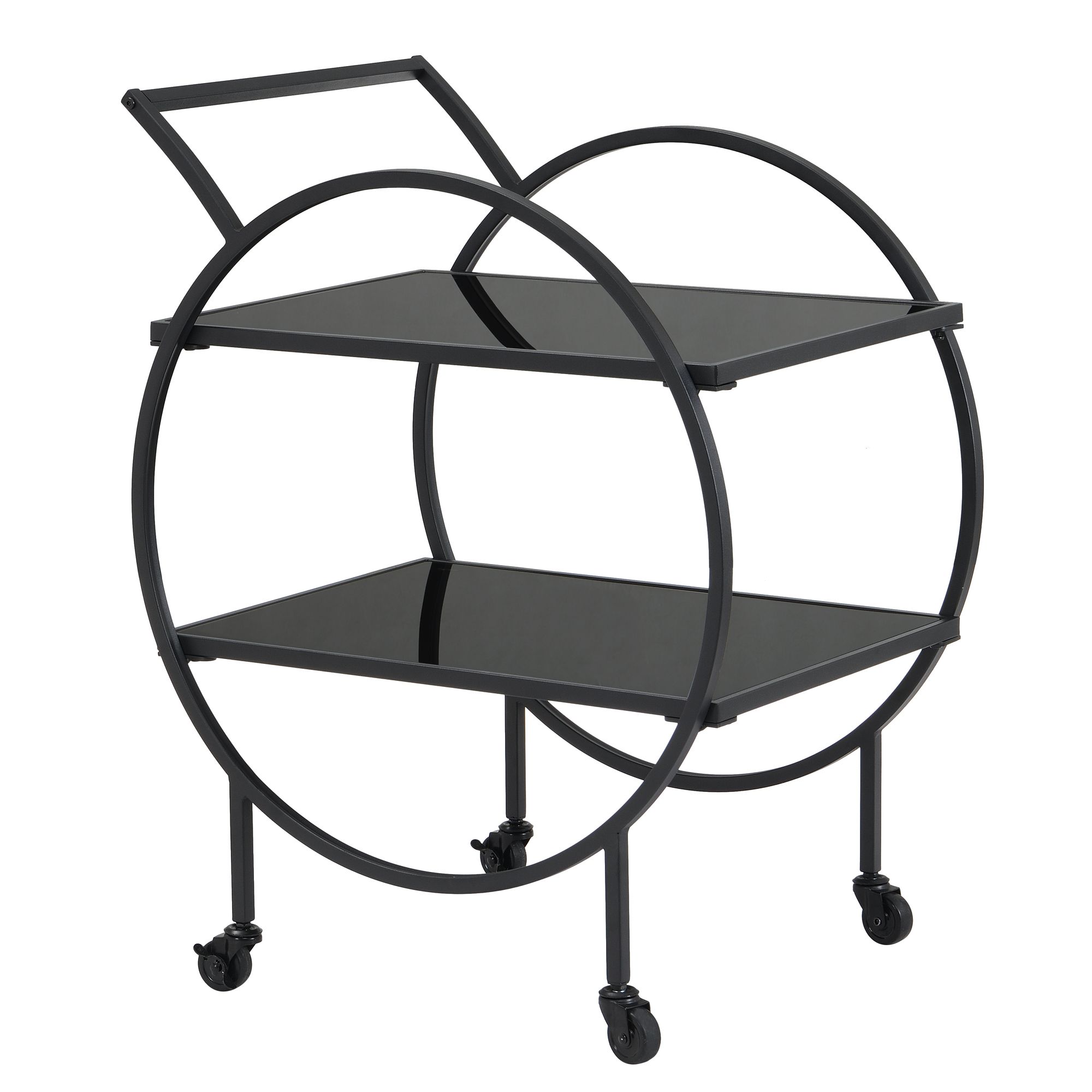 FineBuy Design Servierwagen mit Rollen & Bremse, 2 offenen Ebenen mit schwarzem Glas, Barwagen, Teewagen, Rollwagen Multifunktional, Küchenwagen für Esszimmer, Küche, Bar