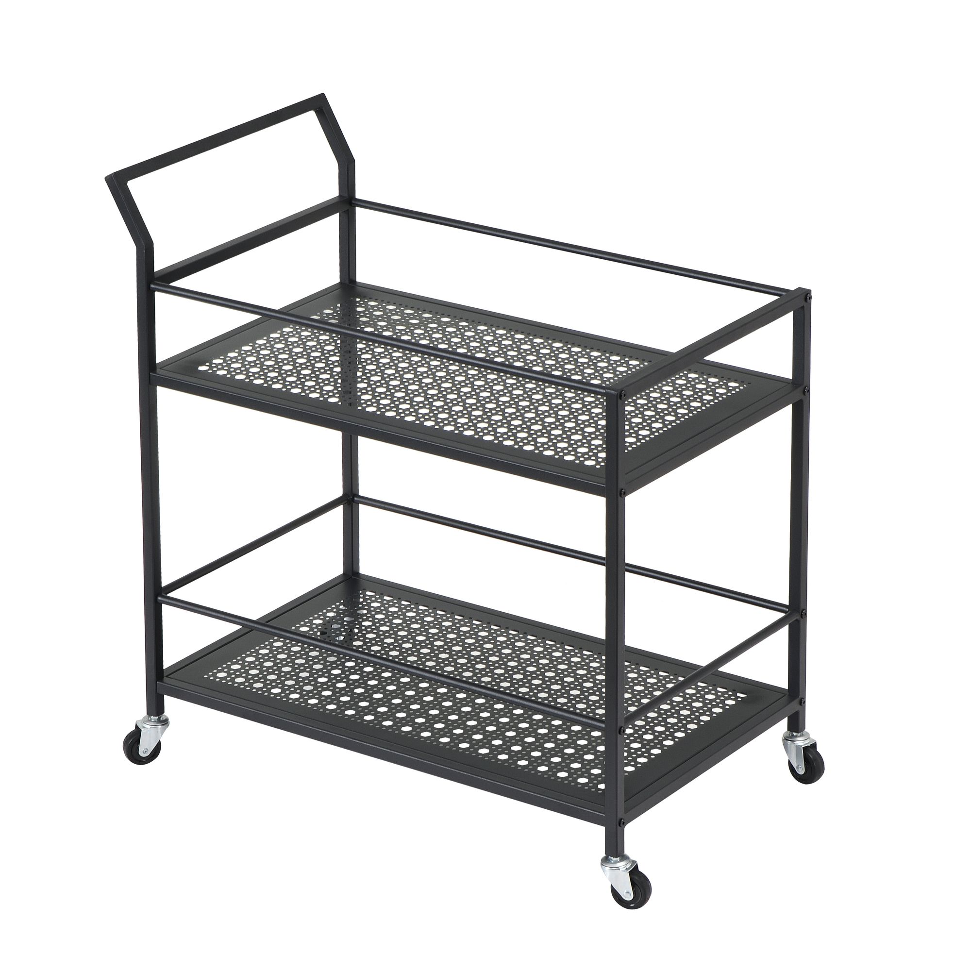 FineBuy Servierwagen Metall 79x45x83 cm mit Rollen & Bremsen, Küchenwagen 2 Ebenen, Barwagen & Rollwagen Multifunktional Modern, Beistellwagen für Küche, Esszimmer, Wohnzimmer