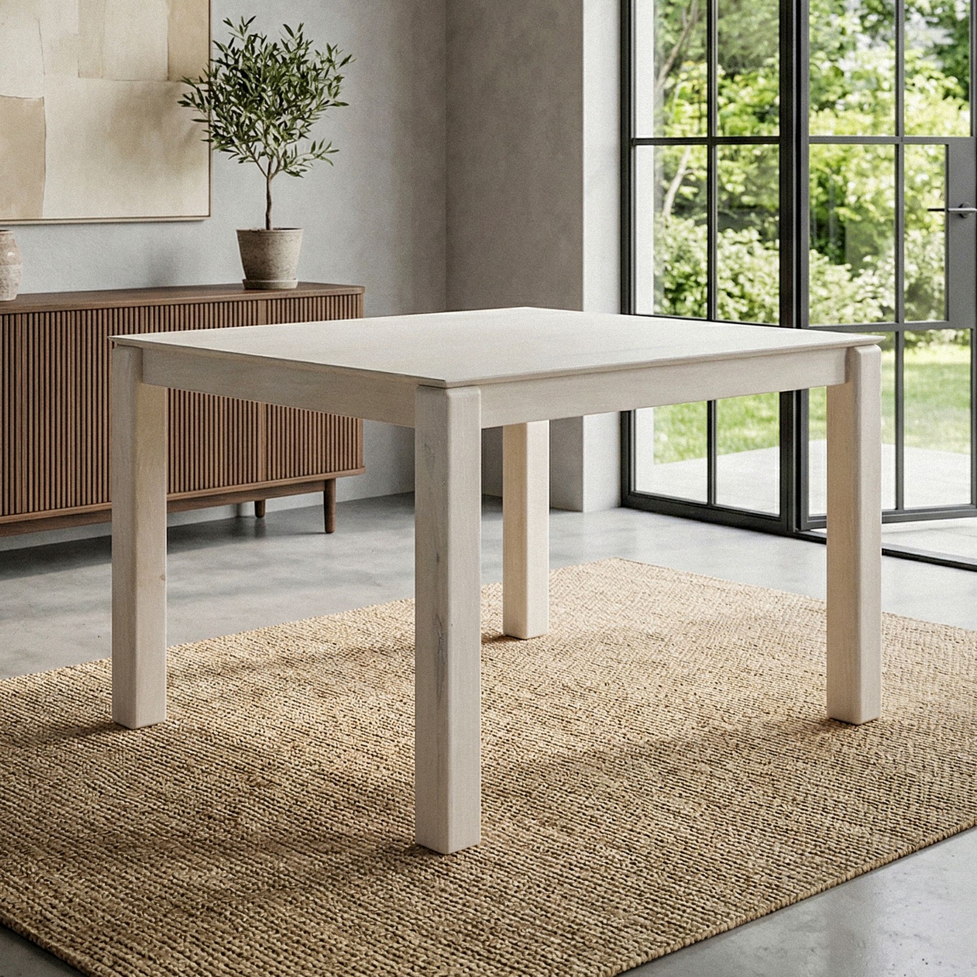 FineBuy Esstisch Massivholz Mango 80x80 cm White Wash - Quadratischer Esszimmertisch Holz - Küchentisch modern für 4 Personen - Stabiler Holztisch - Tisch für Esszimmer Bistrotisch Handmade