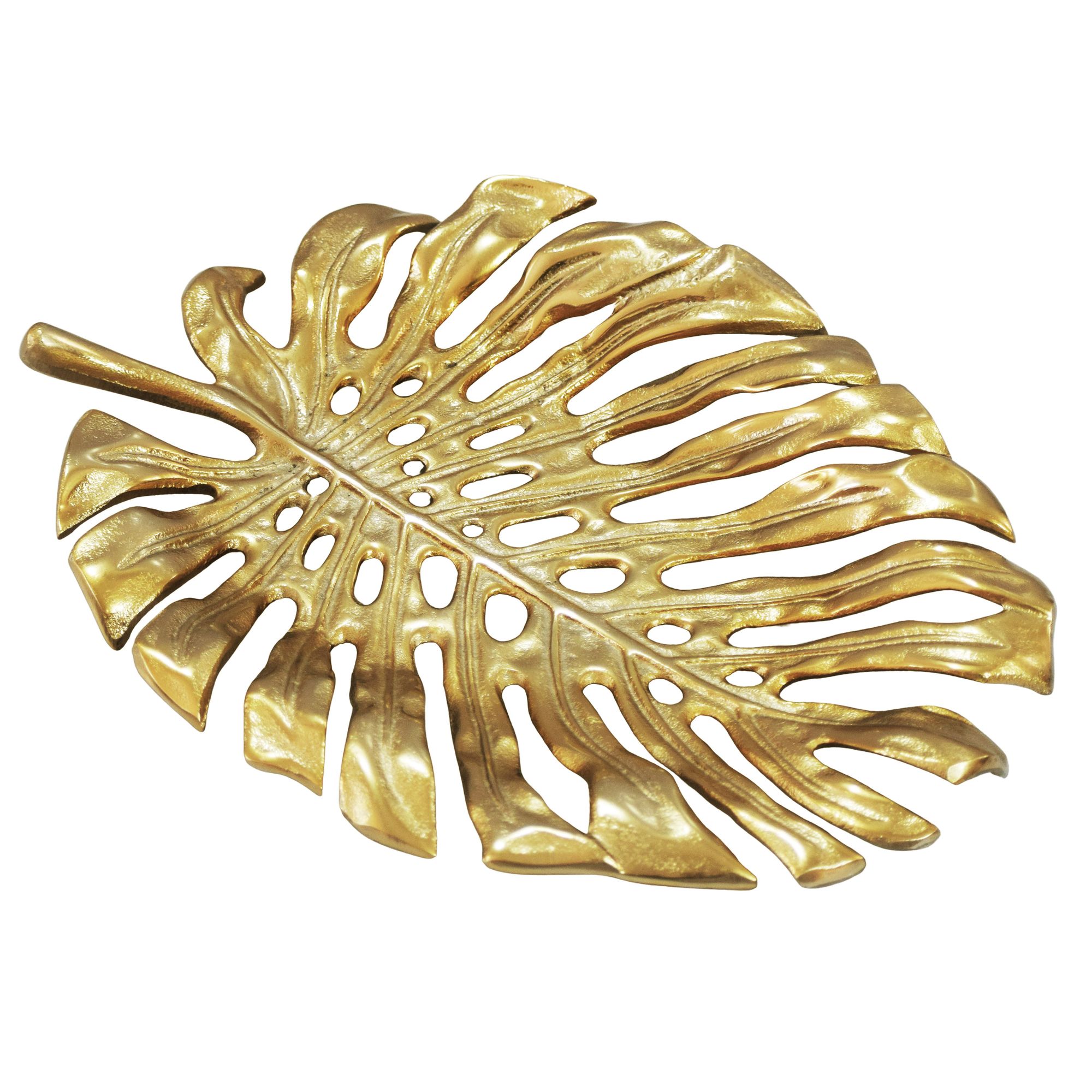 FineBuy Dekoschale Aluminium 36cm Monstera Blattform - Design Standdeko Obstschale Metall - Schmuckteller Tisch Deko - Dekoteller Blatt - Schmuckschale Schale Deko Badezimmer Handmade