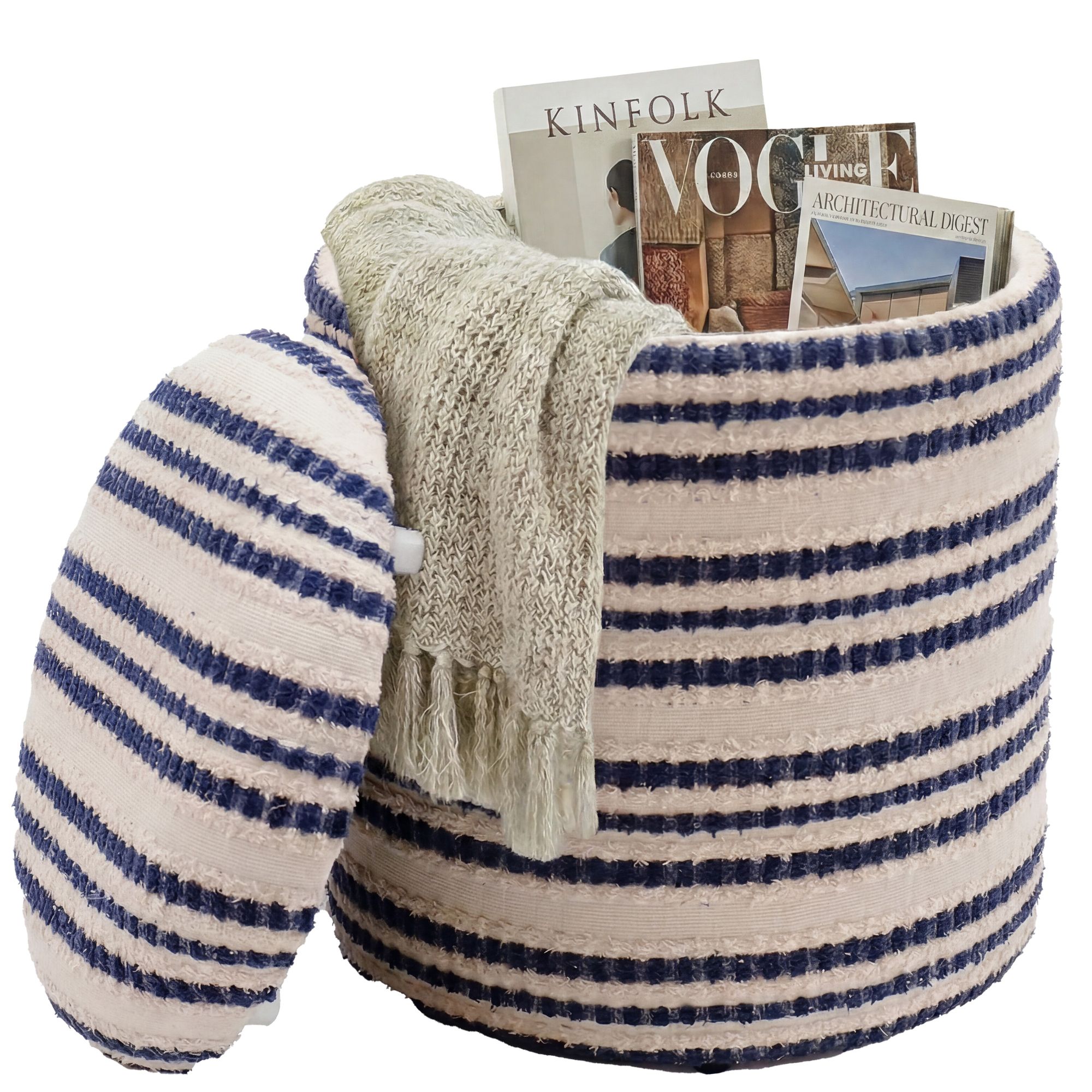 FineBuy Sitzhocker mit Stauraum aus Baumwolle 40cm Beige Stoff Rund - Design Boho Stoffhocker mit abnehmbarem Deckel - Polsterhocker Schminktisch Hocker - Beistellhocker für Wohnzimmer Handmade