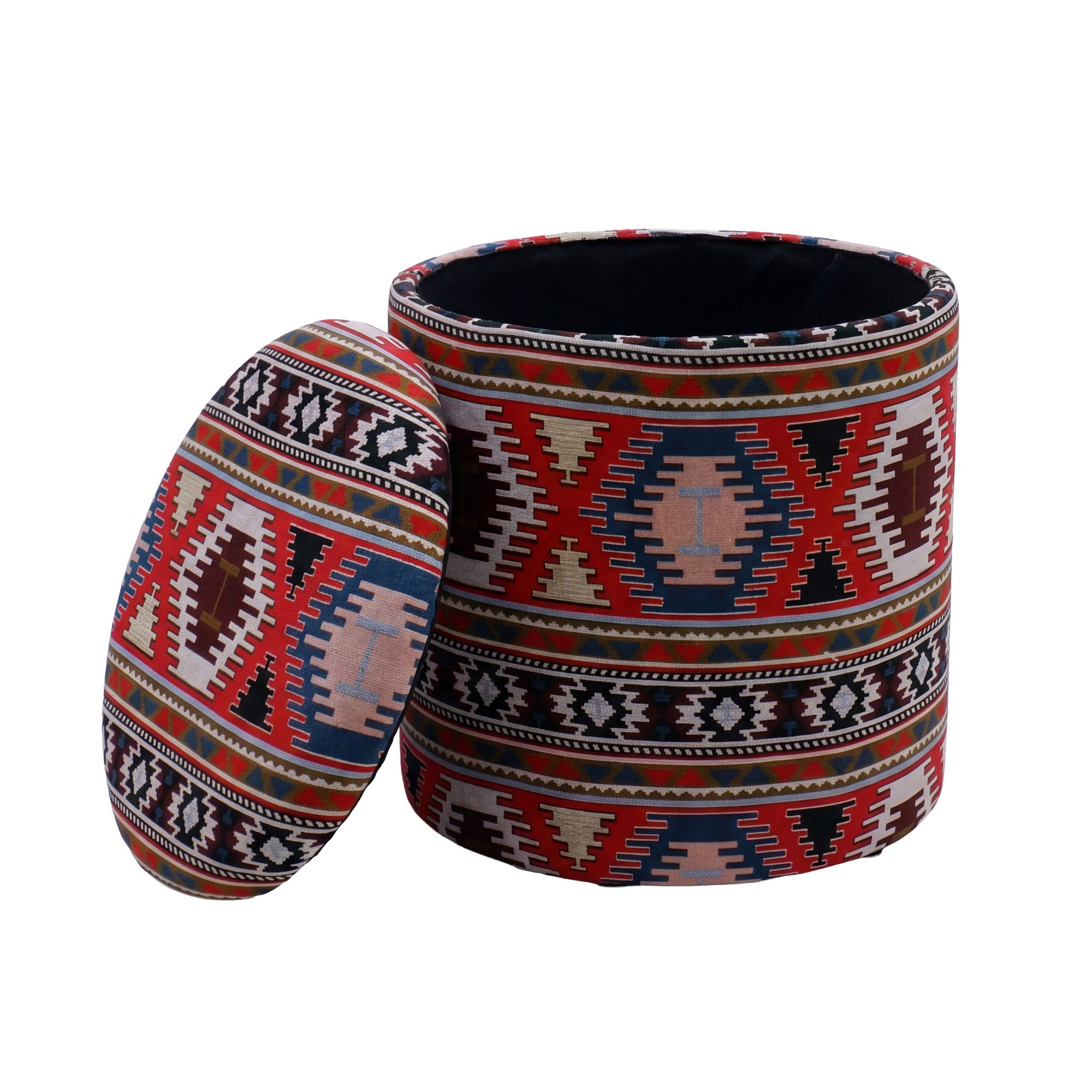 FineBuy Sitzhocker mit Stauraum aus Stoff 40cm Mehrfarbig Rund - Design Boho Stoffhocker mit abnehmbarem Deckel - Ethno Polsterhocker Schminktisch Hocker - Beistellhocker für Wohnzimmer Handmade
