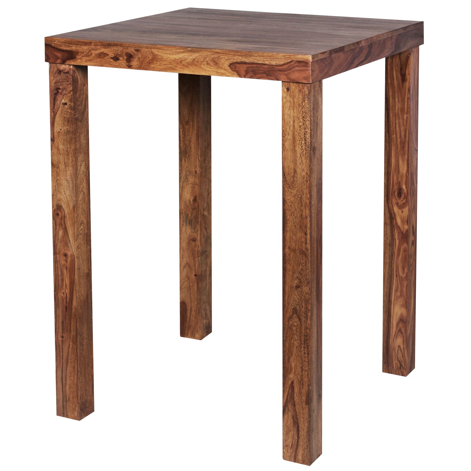 FineBuy Bartisch Massivholz Sheesham 80 x 80 x 110 cm Bistro-Tisch modern Landhaus-Stil Steh-Tisch quadratisch dunkel-braun Natur-Produkt Massiv-Holz-Möbel Hausbar Esstisch Echt-Holz unbehandelt