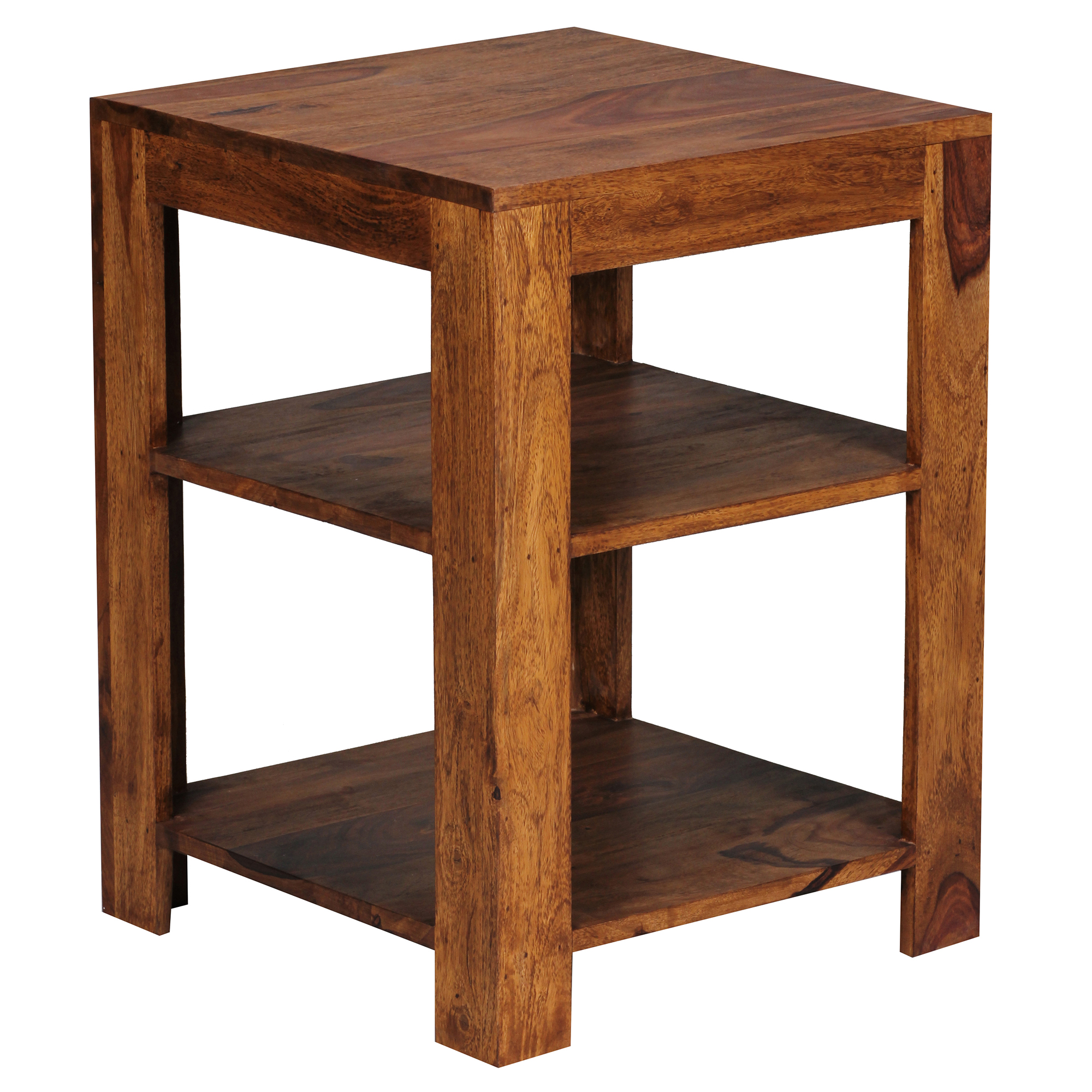 FineBuy Standregal 44 x 60 x 44 cm Sheesham Massiv-Holz Stehregal 3 Ablagen, Abstelltisch Wohnzimmer Niedrig, Ablagetisch Dunkelbraun Abstellregal Diele, Deko-Regal Tisch Flur Büro