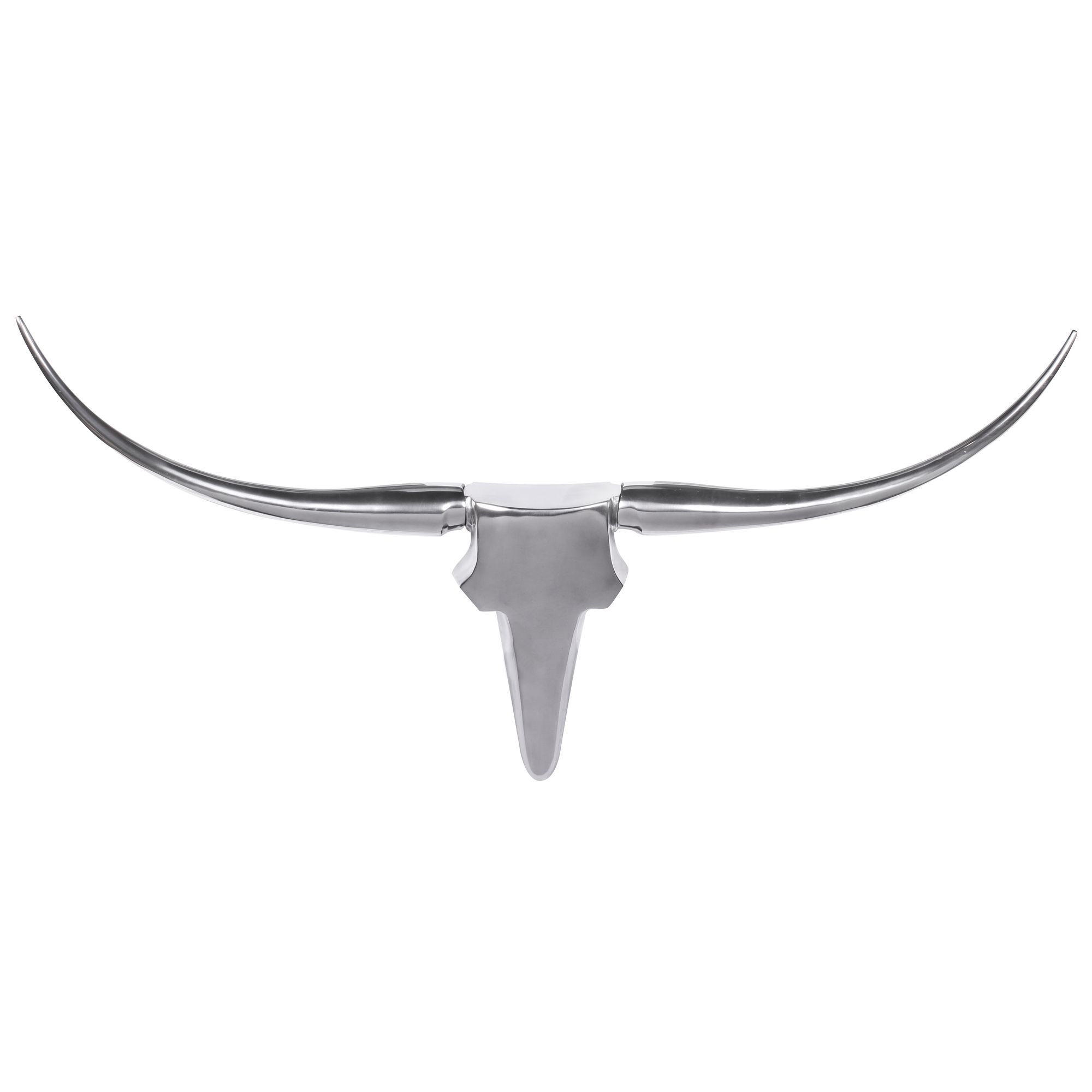 FineBuy Deko Geweih Bull M FB37875 Silber 100 cm Aluminium Design Hörner, Wanddekoration Stierkopf Horn Modern, Wandskulptur Geweih-Jagdtrophäe Metall, Longhorn Wandschmuck Groß
