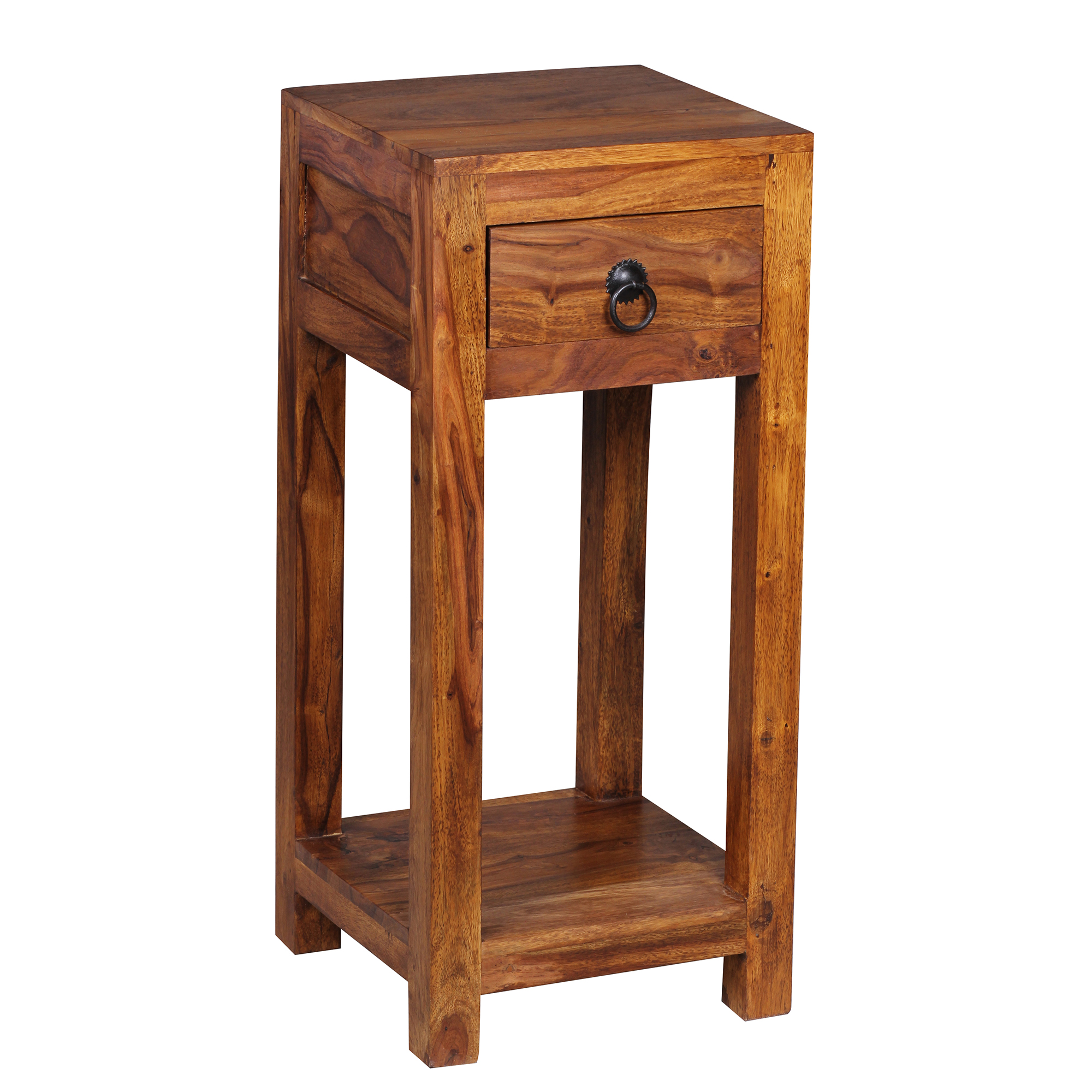 FineBuy Beistelltisch Massivholz Sheesham 30x30x68 cm Wohnzimmertisch mit Schublade, Design Couchtisch Naturprodukt Wohnzimmermöbel modern Echtholz