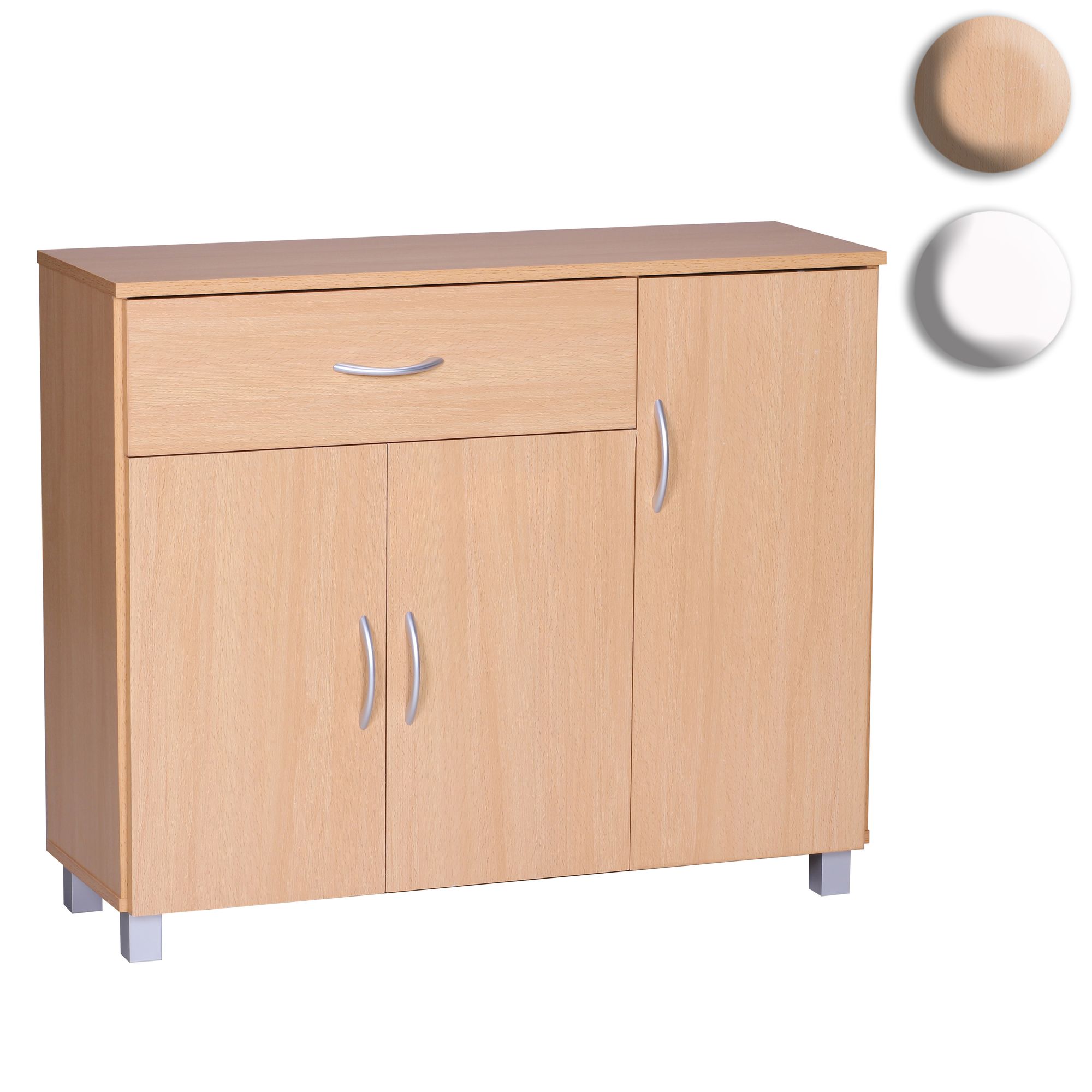 FineBuy Design Sideboard SETE 90 x 75 x 30 cm, Schränkchen mit 1 Schublade 3 Türen, Moderne Schlafzimmer Kommode, Anrichte Esszimmer, Schmaler Schuhschrank mit Schublade