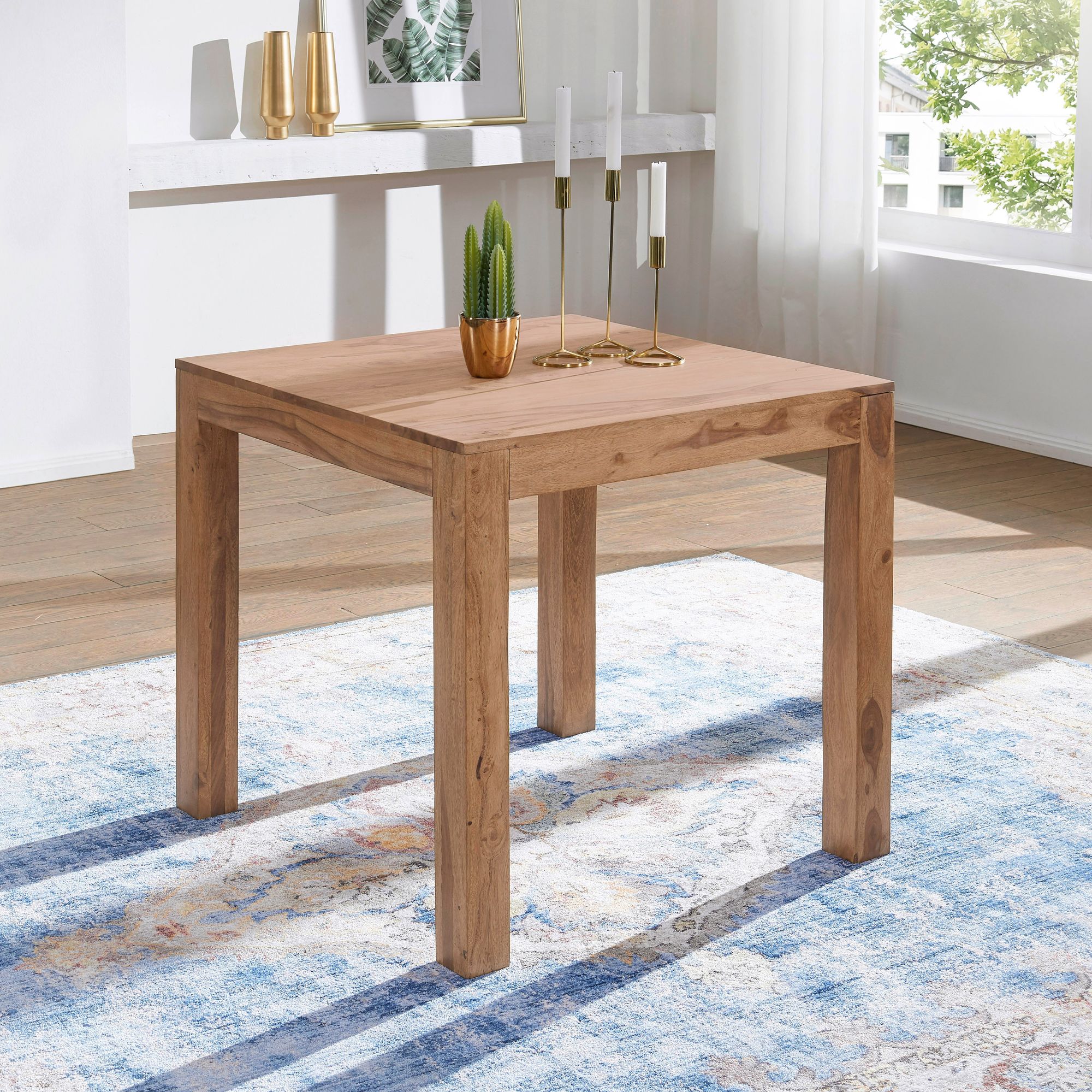 FineBuy Esstisch quadratisch 80 cm Akazie Massivholz – Quadratischer Holztisch massiv, Design Esszimmertisch Naturholz, Küchentisch Echtholz für 4 Personen Bistrotisch