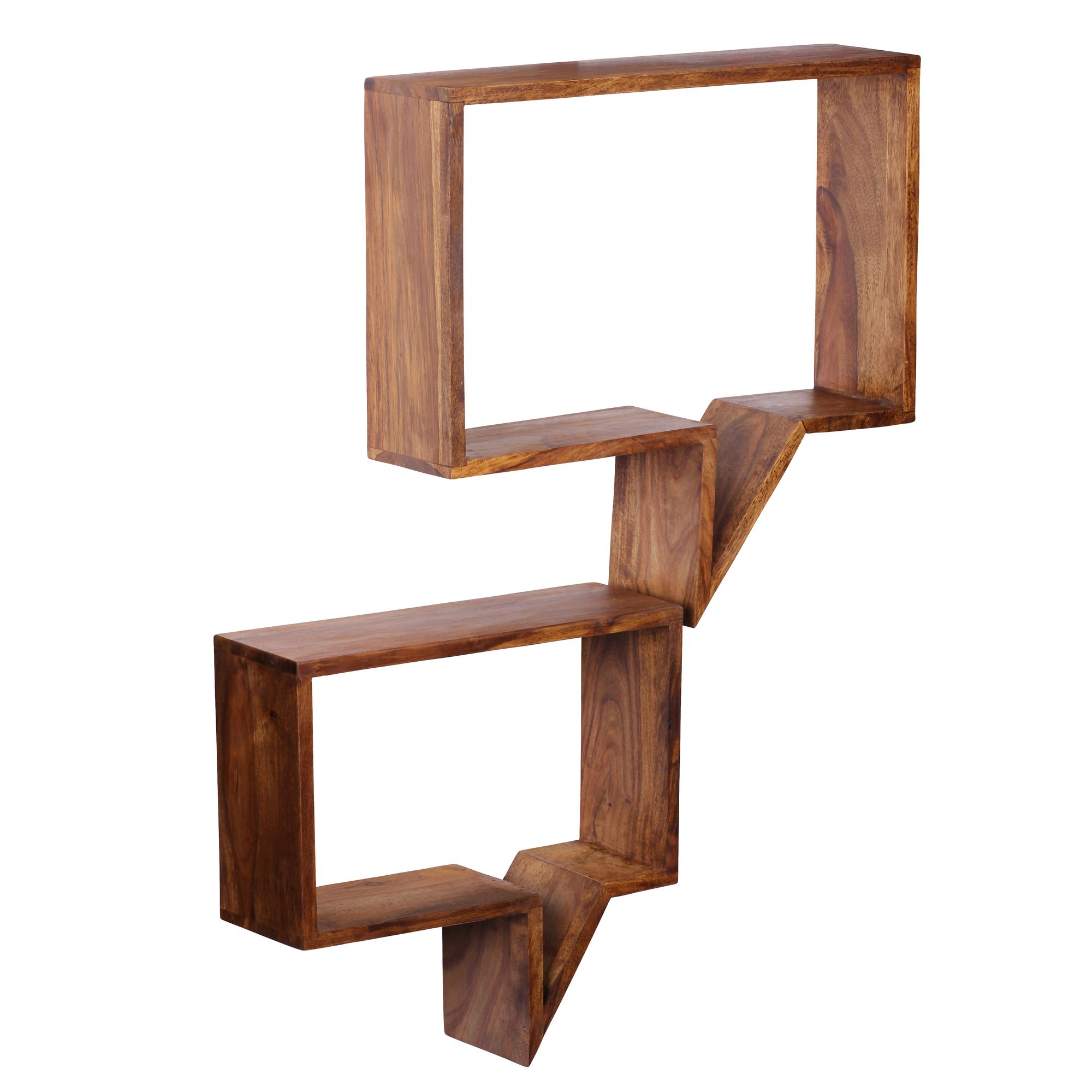 FineBuy 2er Set Wandregale Massiv-Holz Sheesham Holz-Regal Landhaus-Stil Hängeregal Echt-Holz Design Wand-Board Natur-Produkt Wandkonsole dunkel-braun unbehandelt Regale zum Aufhängen Unikat Ablage