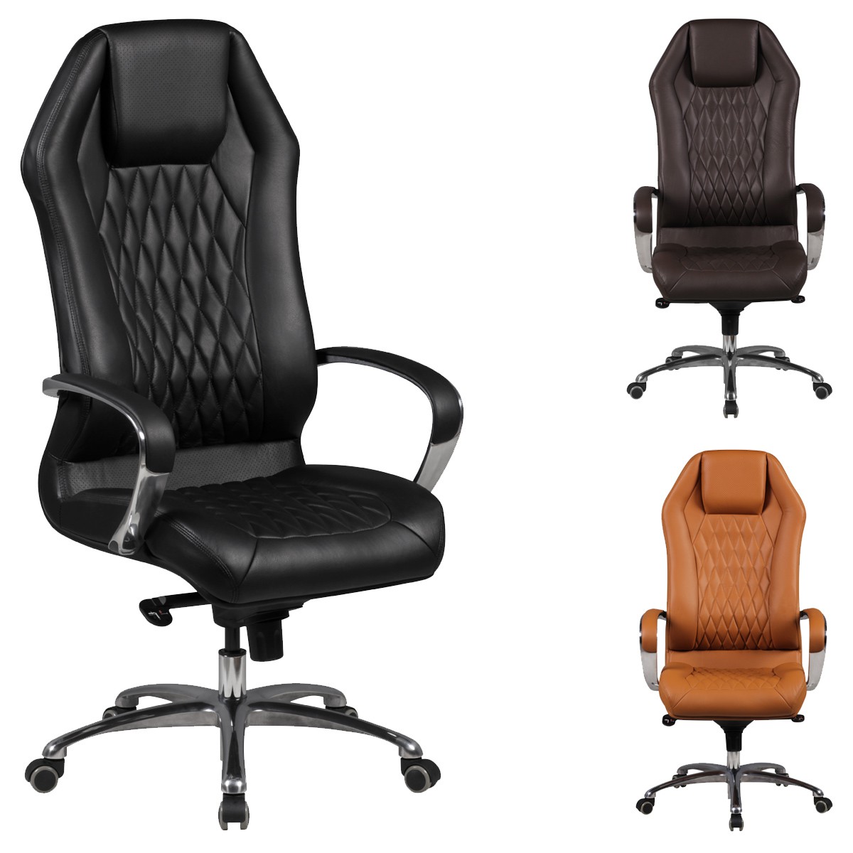 FineBuy Bürostuhl MONTEREY Echt-Leder Schreibtischstuhl XXL Polsterung Design Chefsessel hohe Rückenlehne mit Kopfstütze Drehstuhl Drehsessel höhenverstellbar Wippfunktion Hartbodenrollen