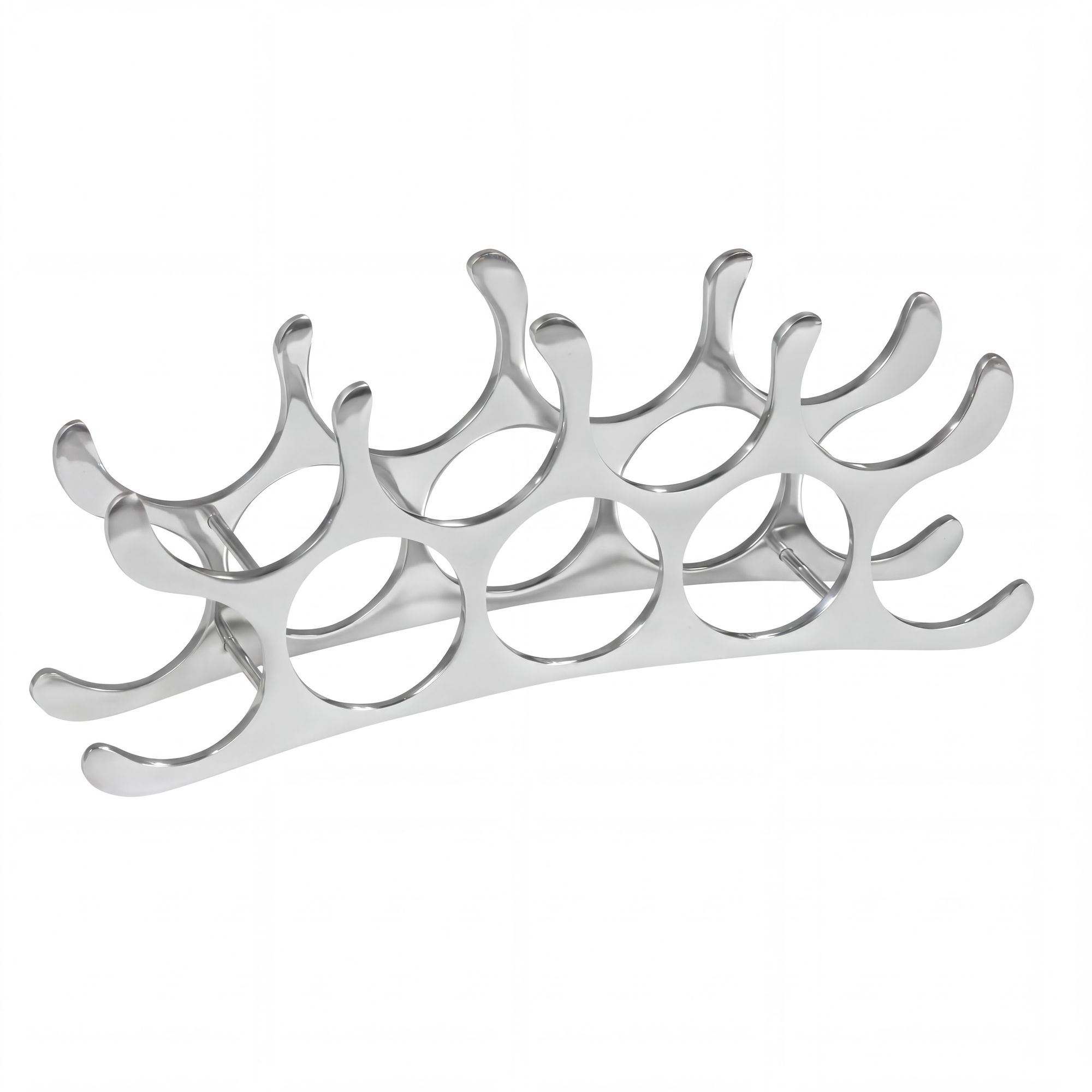 FineBuy Design Aluminium Weinregal 9 Flaschen in Silber 55x20x12 cm, Flaschenregal Wein Zubehör Edel modern, Metall Deko Weinflaschen Halter Schmal Küche Regal, Alu Flaschenständer liegend