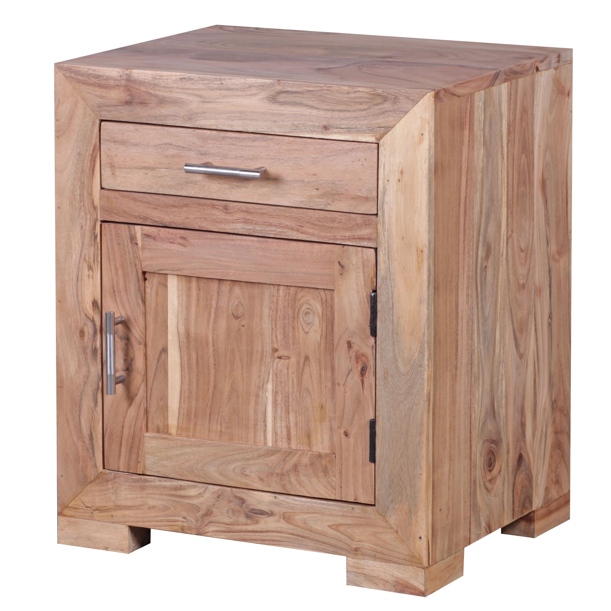 FineBuy Nachtkästchen Massivholz mit Stauraum – Nachttisch mit Schublade & Tür, handgefertigt, Schlafzimmer Nachtkommode Boxspringbett 50x40x60 cm