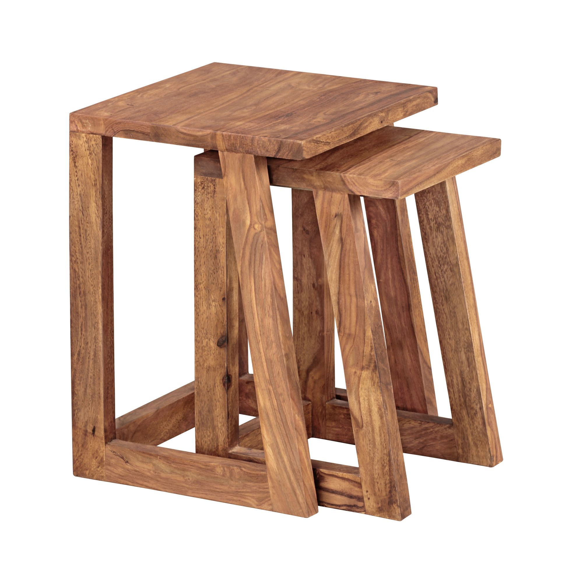 FineBuy 2er Set Beistelltisch Massivholz Design Wohnzimmer-Tisch eckig Nachttisch Satztisch Landhaus-Stil Naturprodukt