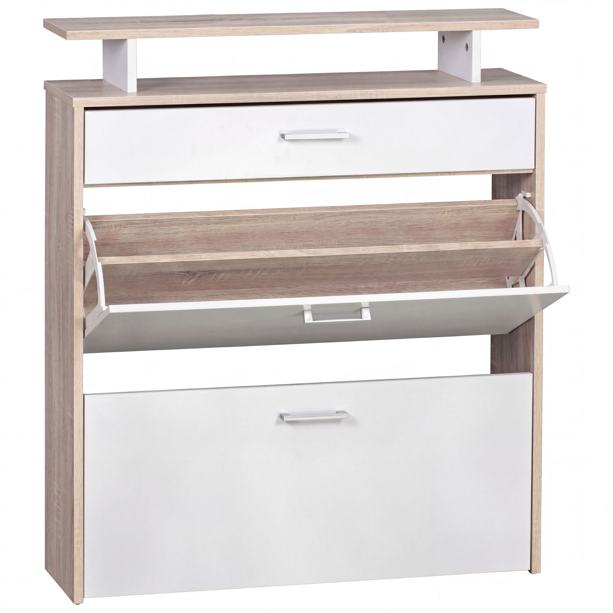 FineBuy Schuhkipper Holz 80x95x24 cm Modern Sonoma Eiche, Design Schuhregal Schuhkipper Schmal, Schuhschrank Schuhaufbewahrung mit Schublade, Flurschrank Schuhablage Regal