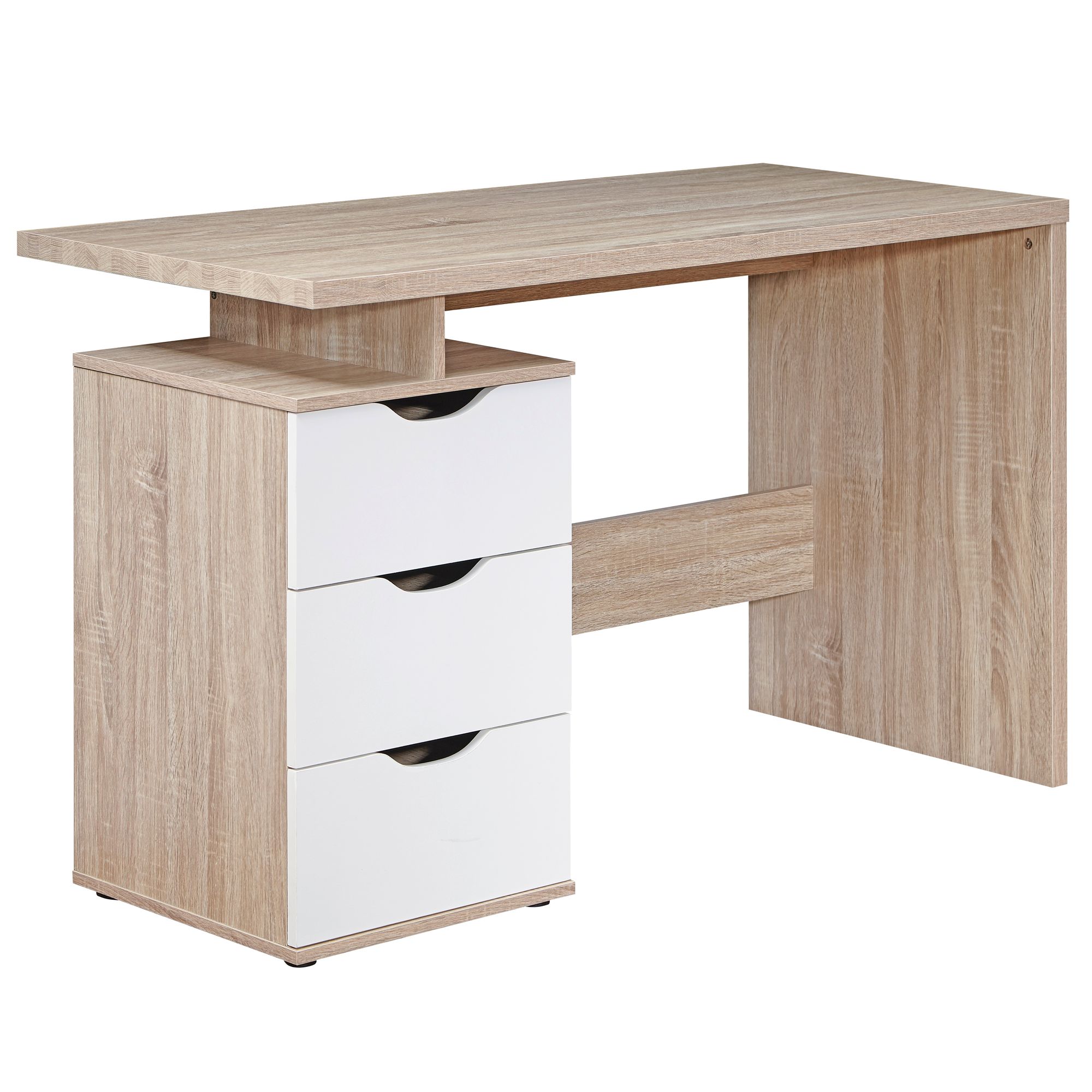 FineBuy Schreibtisch MASSA 120 x 76 x 53 cm mit 3 Schubladen in Sonoma Weiß, Computertisch modern für Jugendliche, Laptoptisch platzsparend mit Ablage