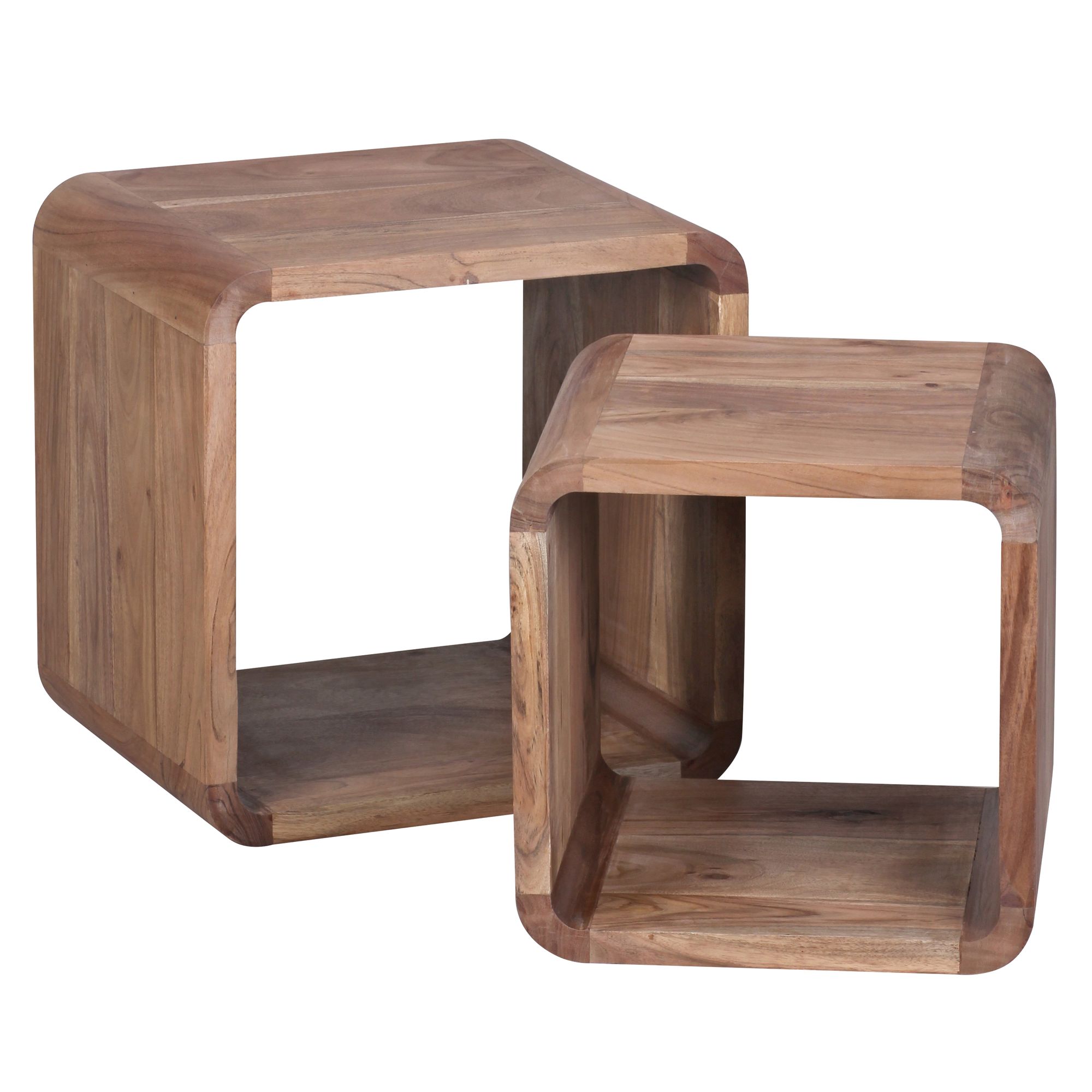 FineBuy 2er Set Satztisch Massivholz Design Couchtisch Akazie 2 Tische, Würfelregal-Set Braun, Wohnzimmertisch Massiv, Beistelltische Holz Landhaus Stil, Holztisch Wohnzimmer |
