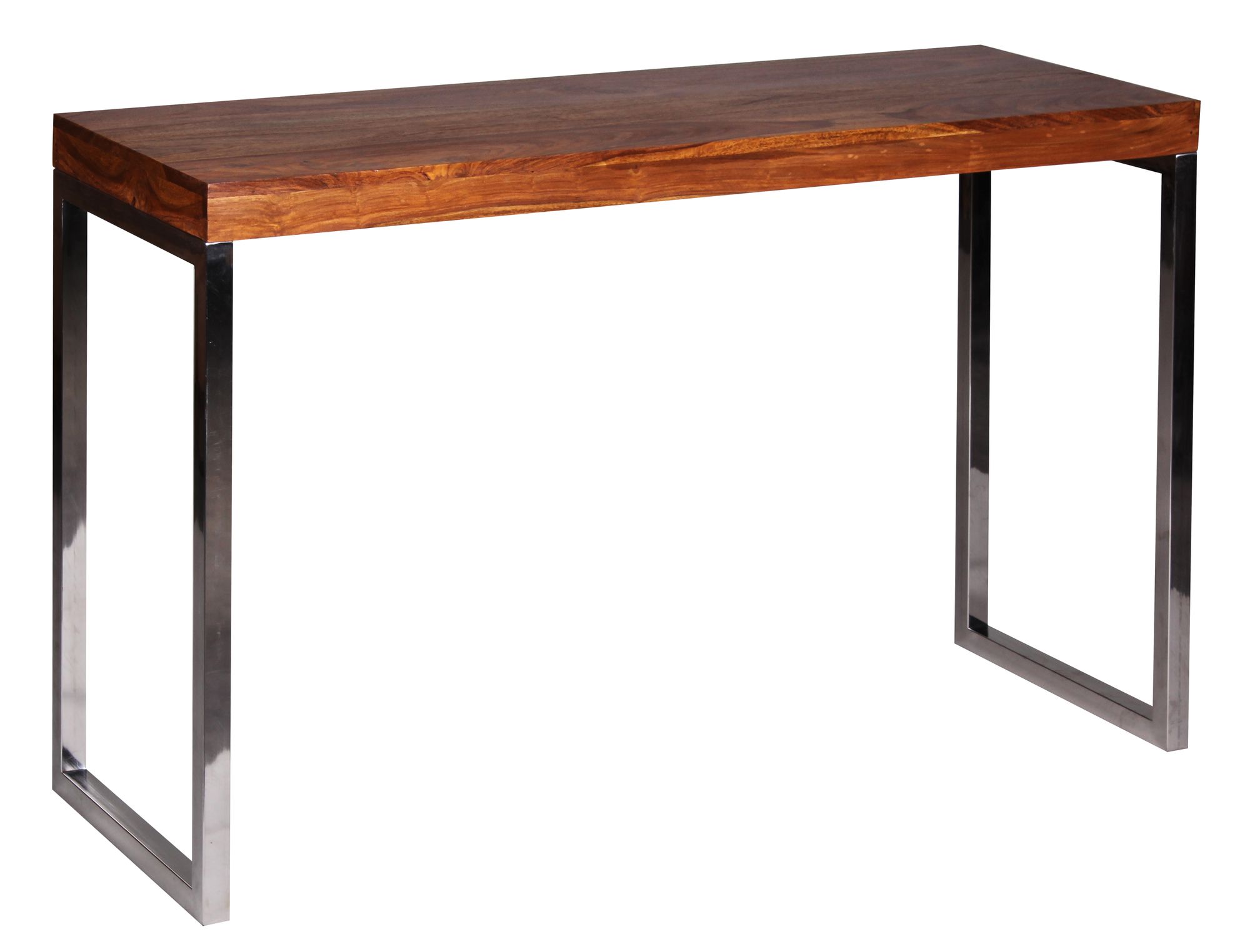 FineBuy Konsolentisch Massivholz Konsole mit Metallbeinen Schreibtisch 120 x 45 cm Landhaus-Stil Sideboard Modern Massiv dunkel-braun Echt-holz Natur