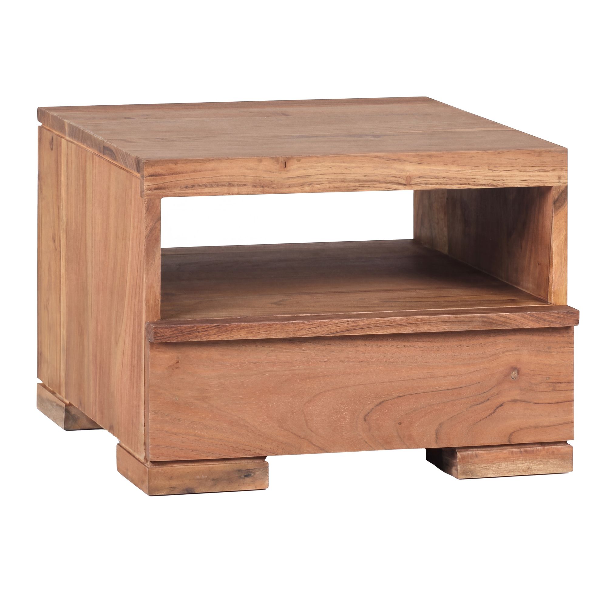 FineBuy Nachttisch Massivholz mit Schublade & Ablagefach – Flache Landhaus Nachtkommode für Schlafzimmer, Nachtkästchen mit Stauraum für Futon Betten – 40x40x30 cm