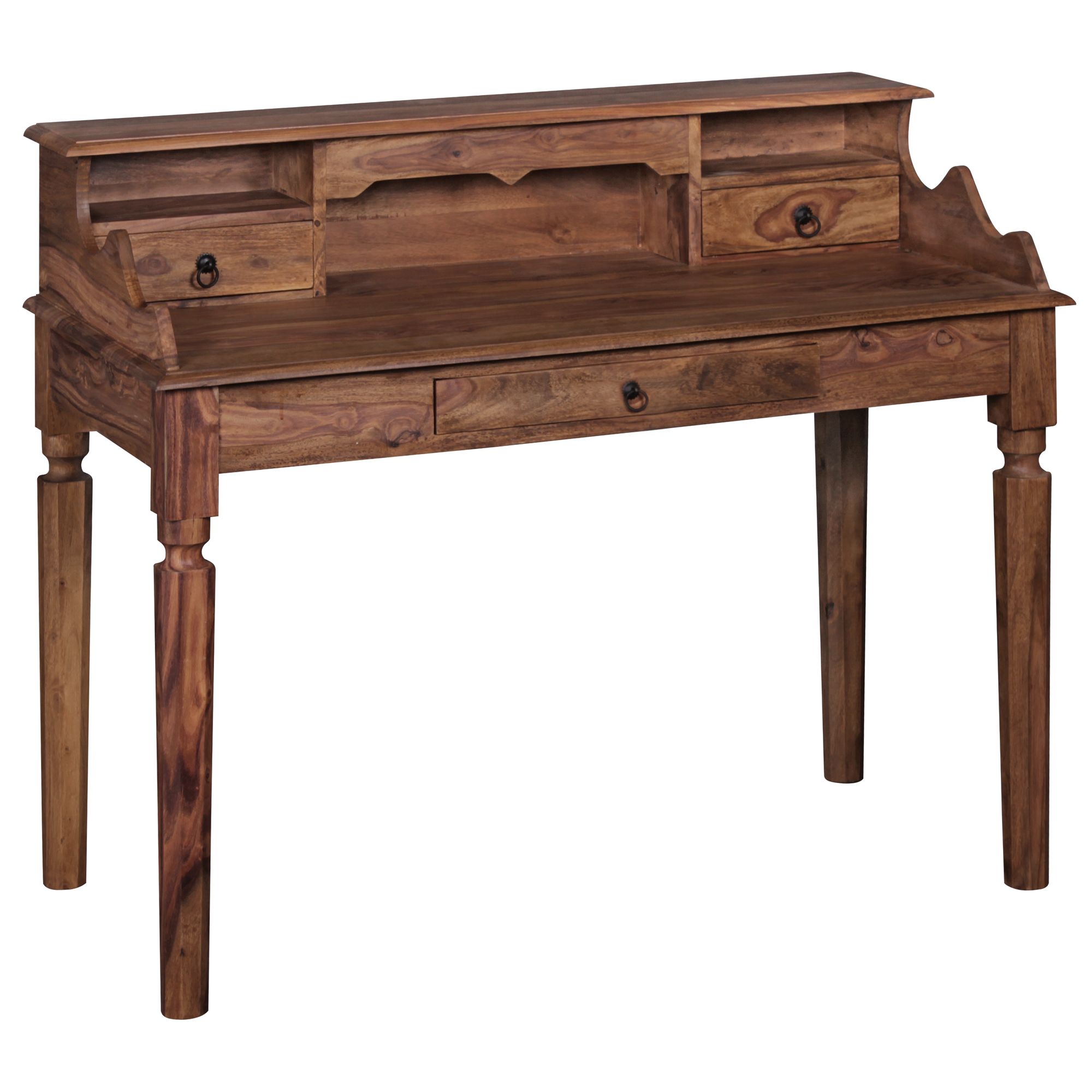 FineBuy Schreibtisch Massivholz Konsole, Sekretär 115 x 100 x 60 cm mit 3 Schubladen und Fächern, Konsolentisch Landhaus-Stil aus Natur-Holz modern, Arbeits-Tisch mit vielen Ablagemöglichkeiten