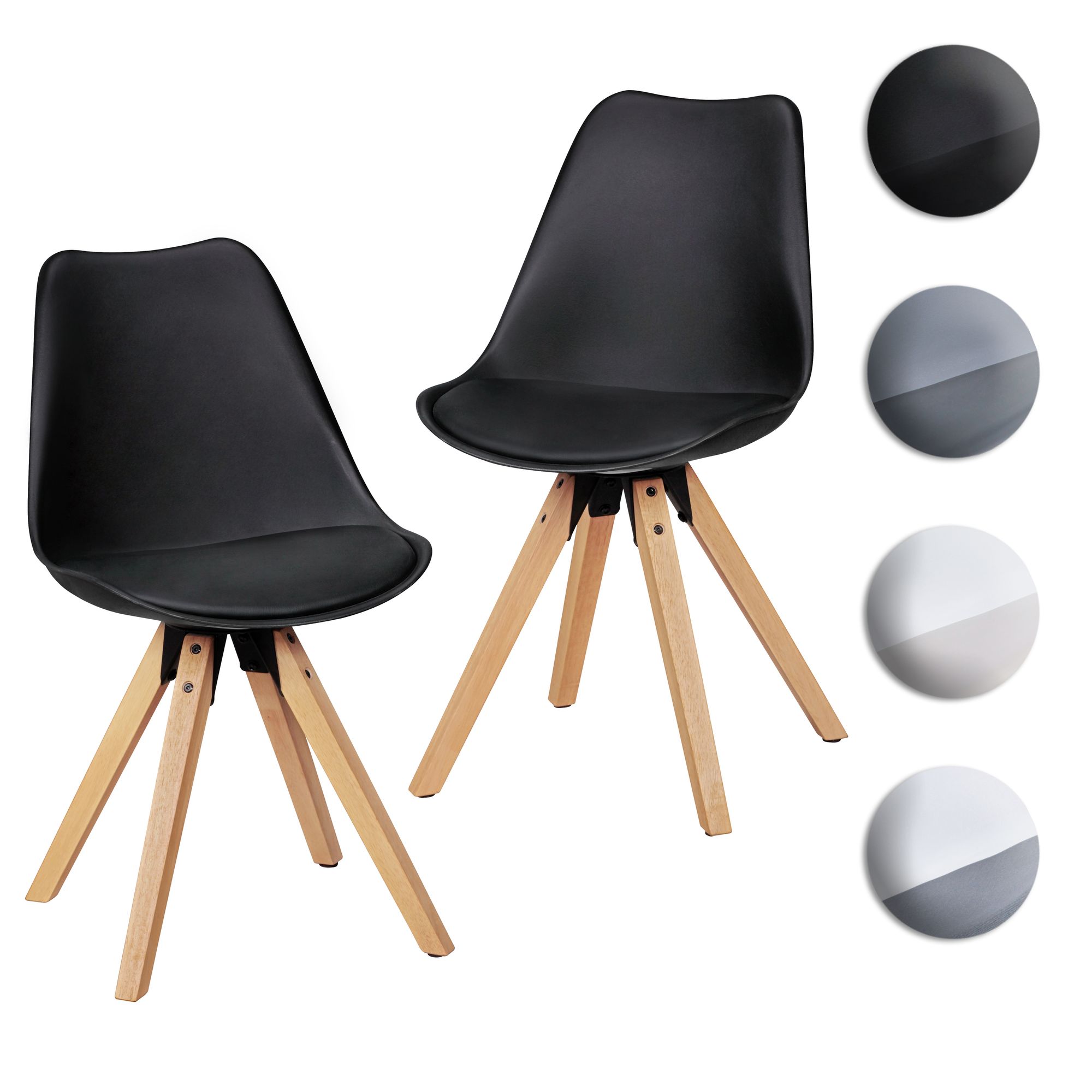 FineBuy Design Esszimmerstühle 2er Set SV43912 Skandinavische Stühle mit Holzbeinen, Retro Stuhlset Kunststoff, Küchenstühle mit Kunstleder, Lehnenstuhl Modern, Küchenstuhl Esszimmer