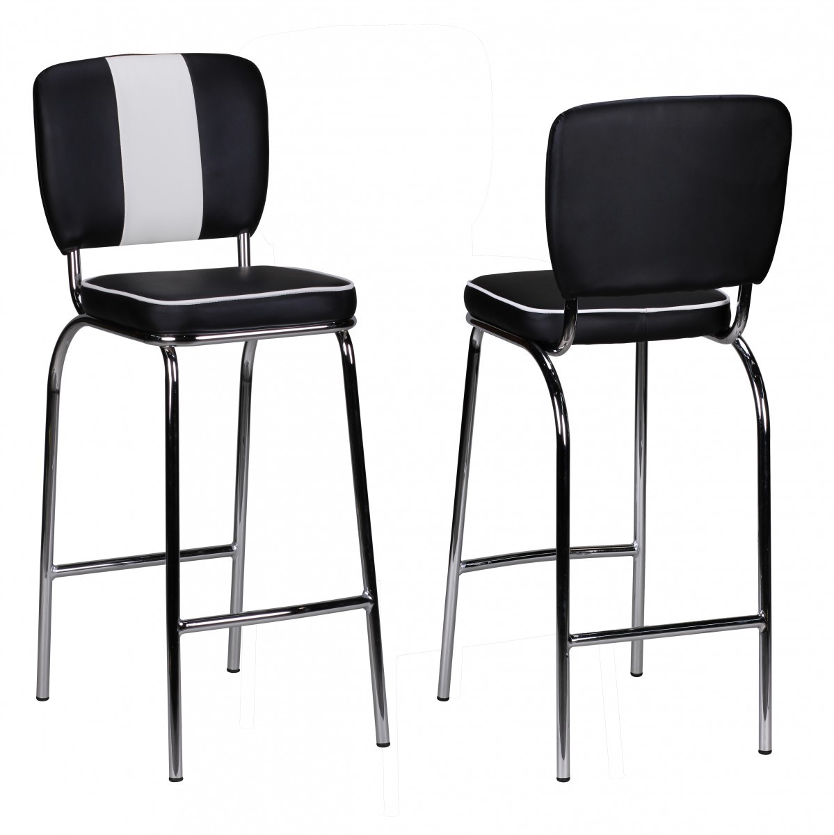 FineBuy 2er Set Barhocker American Diner 50er Jahre Retro Barstuhl, Sitzfläche mit Rücken-Lehne, Fußstütze, Sitzhöhe 76 cm