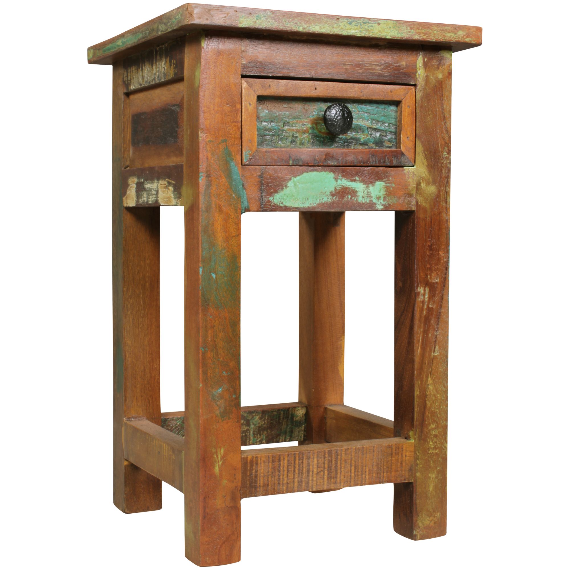 FineBuy Beistelltisch KALKUTTA 30 x 30 x 50 cm, Massivholz Nachtkonsole mit Schublade, Nachttisch Schlafzimmer aus Massiv Holz, Nachtkonsole - Anstelltisch Shabby-Chic