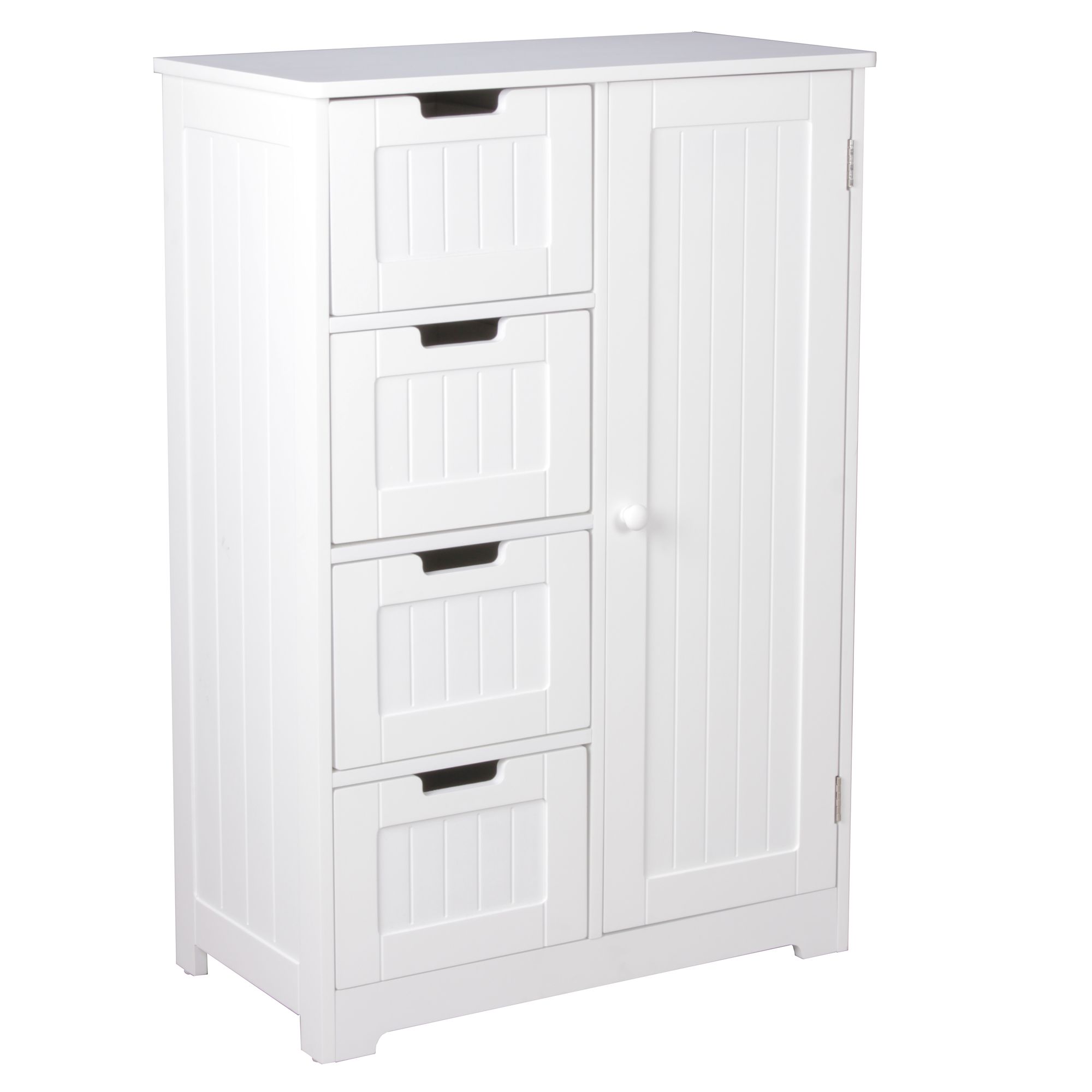 FineBuy Design Badschrank Landhaus-Stil MDF-Holz 56 x 83 x 30 cm weiß, Badezimmerschrank klein 4 Schubladen & 1 Tür, Beistellschrank Mehrzweckschrank