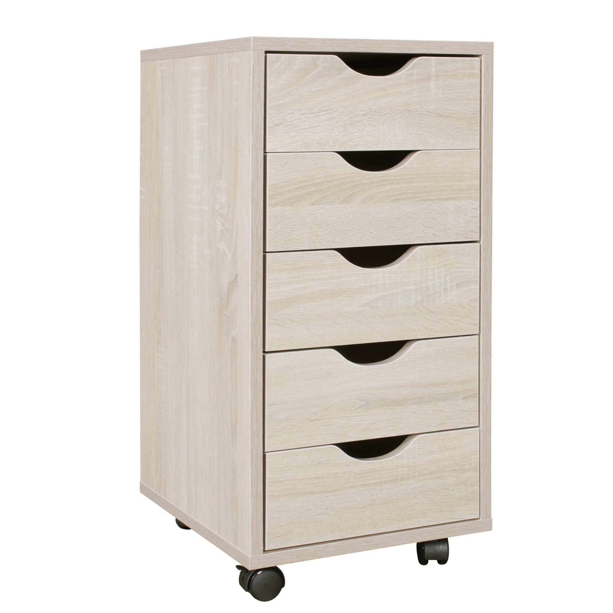 FineBuy Kinder Rollcontainer 33 x 64 x 38 cm Holz 5 Schubladen, Moderner Schubladencontainer mit Rollen, Standcontainer Bürocontainer, Rollwagen Kinderzimmer, Container Aufbewahrungsschrank