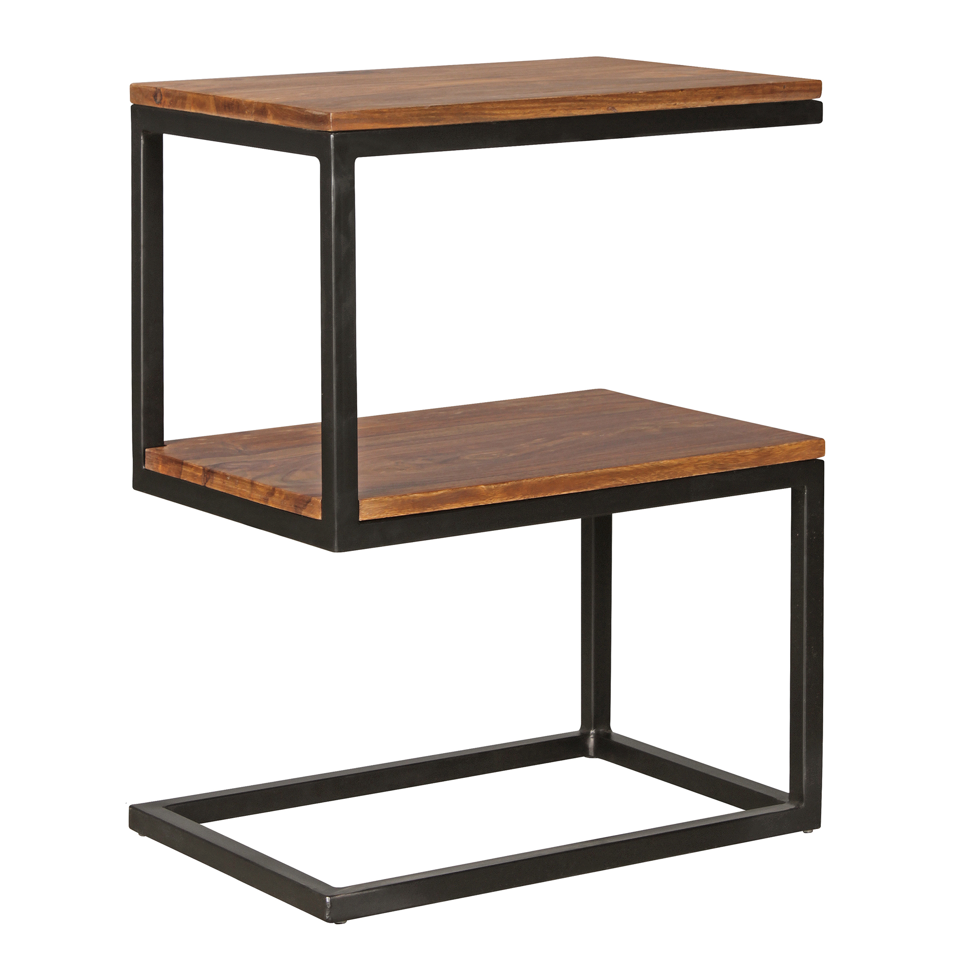 FineBuy Beistelltisch S-Form Massivholz / Metall 45 x 60 x 30 cm, Design Wohnzimmertisch Landhaus-Stil, Anstelltisch Ablagetisch eckig