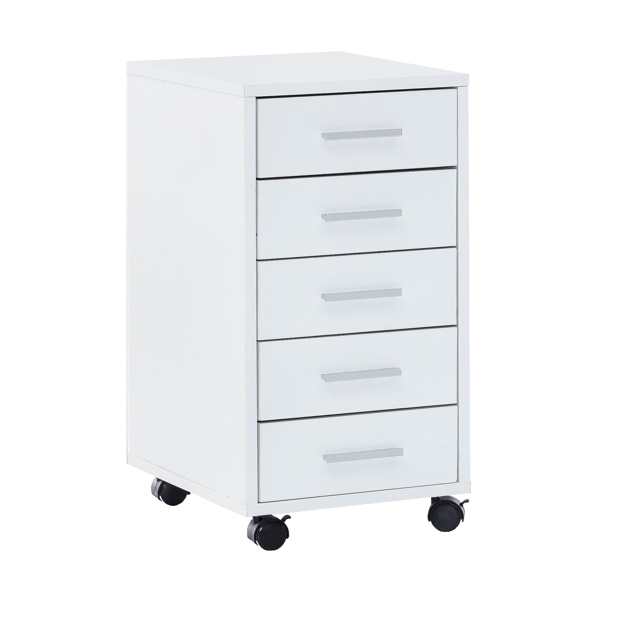 Finebuy Rollcontainer 33 x 63 x 38 cm Holz Schubladenschrank Schreibtisch, Büro Schrank mit 5 Schubladen, Container Rollschrank klein Standcontainer schmal, Schreibtischcontainer mit Rollen