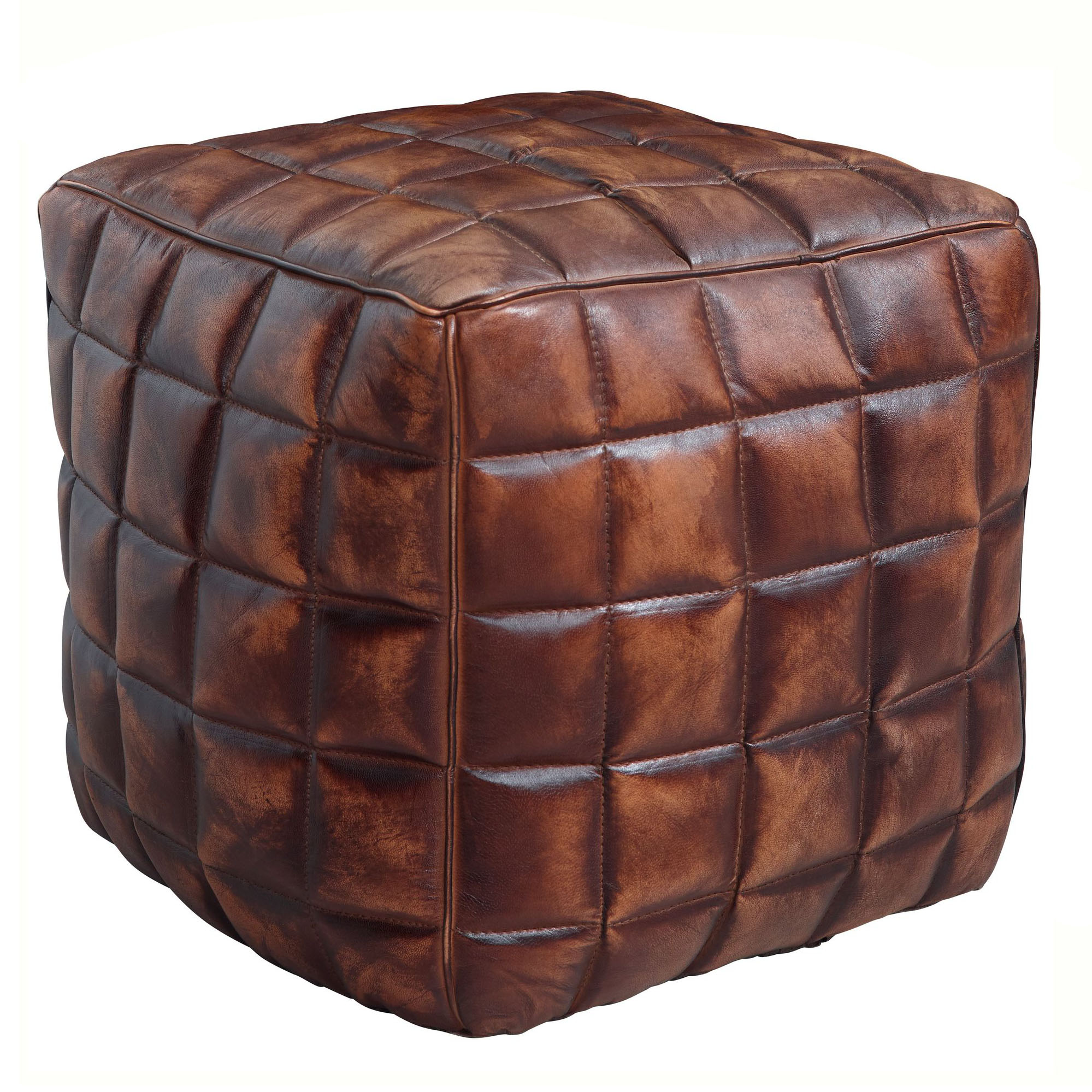 FineBuy Sitzwürfel Echtleder braun 39 x 41 x 39 cm Ottomane Wohnzimmer, Design Pouf Hocker orientalisch, Polster Sitzhocker edel, Orient Beinablage Sofa, Würfel Polsterhocker eckig