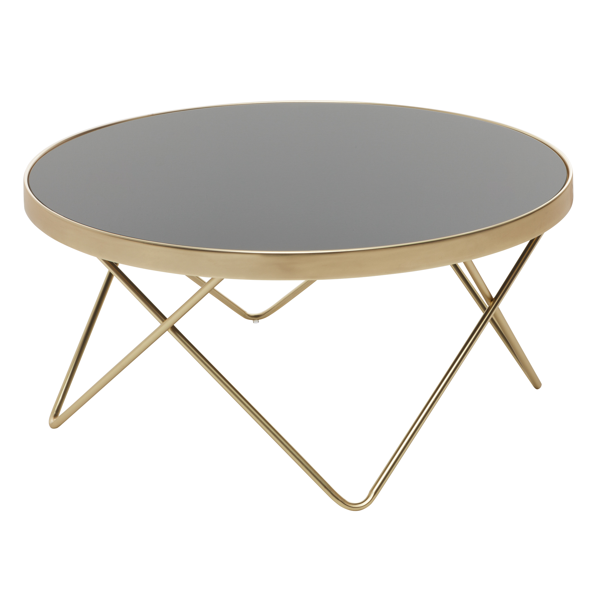 FineBuy Design Couchtisch Ø 82 cm Schwarz Gold Beistelltisch Metall / Glas, Tisch mit Glasplatte, Ablagetisch modern, Großer Wohnzimmertisch, Glastisch mit Metallgestell