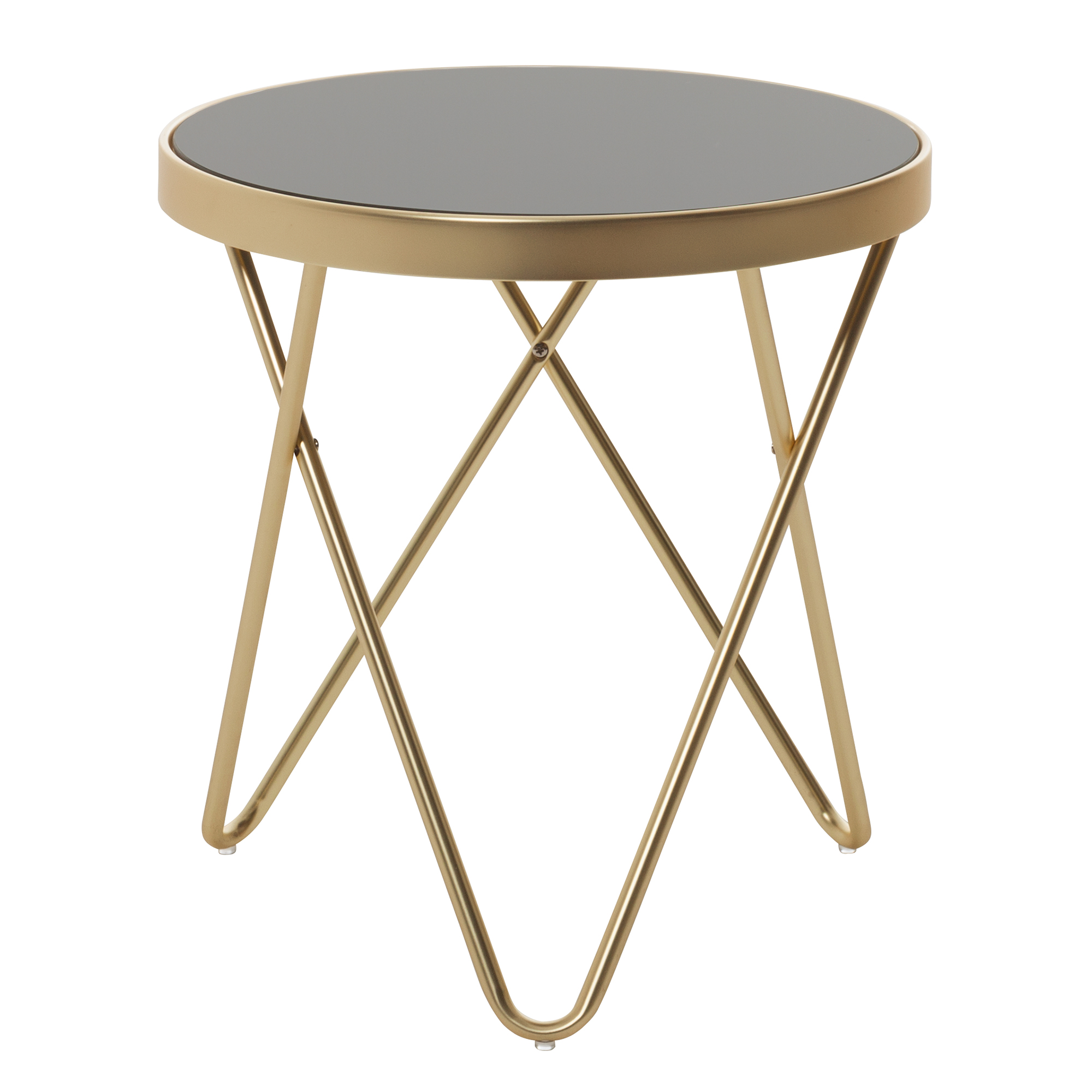 FineBuy Design Beistelltisch PARMA 42 x 46 x 42 cm rund schwarz / Couchtisch matt Gold, Designer Glas Wohnzimmertisch modern, Glastisch mit Metallgestell, Kleiner Sofatisch