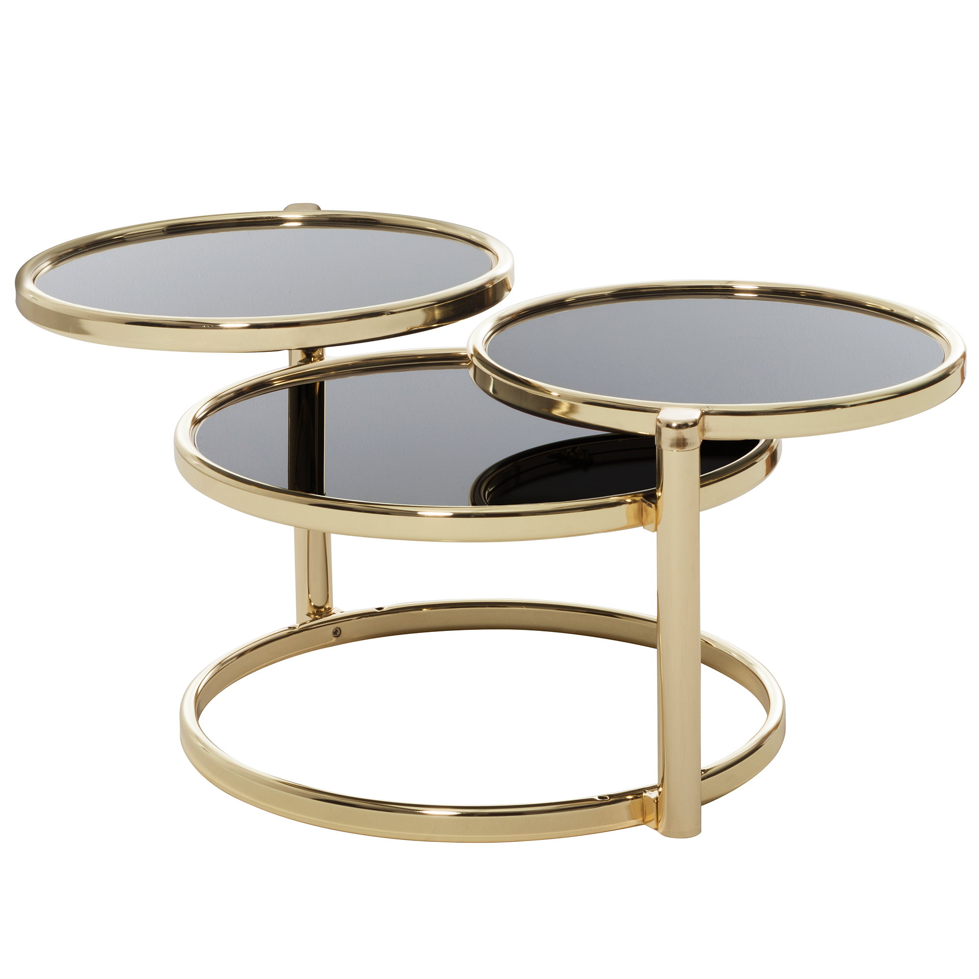 FineBuy Couchtisch mit 3 Tischplatten 58 x 43 x 58 cm, Beistelltisch rund, Design Wohnzimmertisch Glas / Metall, Designer Glastisch Sofatisch modern, Kleiner Loungetisch