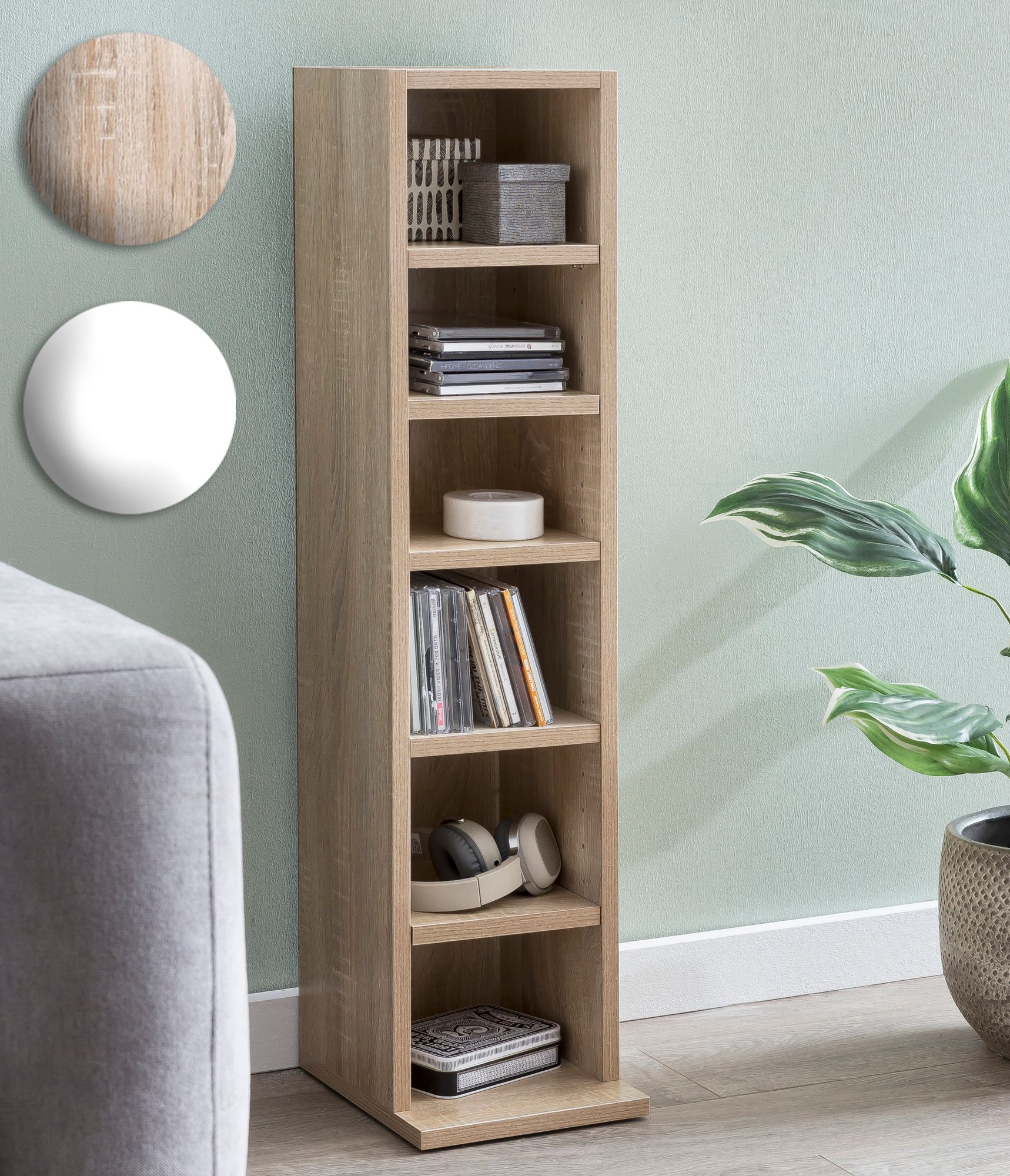 FineBuy Design Bücherregal SV51375 mit 6 Fächern 21 x 91 x 25,5 cm, Standregal Holz Regal Freistehend Flur, Schmales Wandregal Kinderzimmer, Nischenregal Modern