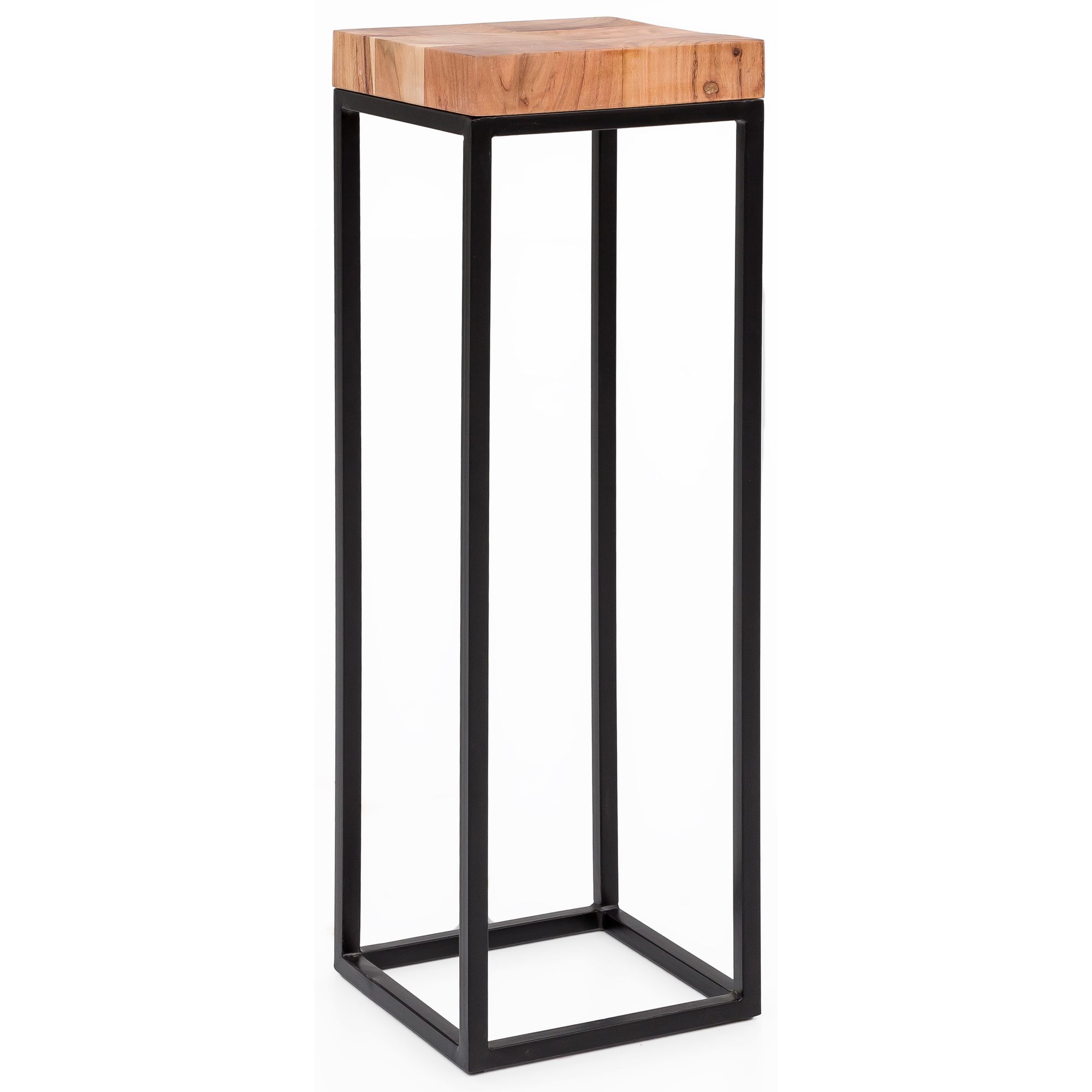 FineBuy Beistelltisch FB51448 Akazie Metall Anstelltisch 30 x 97 x 30 cm hoch, Industrial Style Tischchen Wohnzimmer, Holztisch mit Metallbeinen, Abstelltisch Blumentisch Naturholz Dekotisch