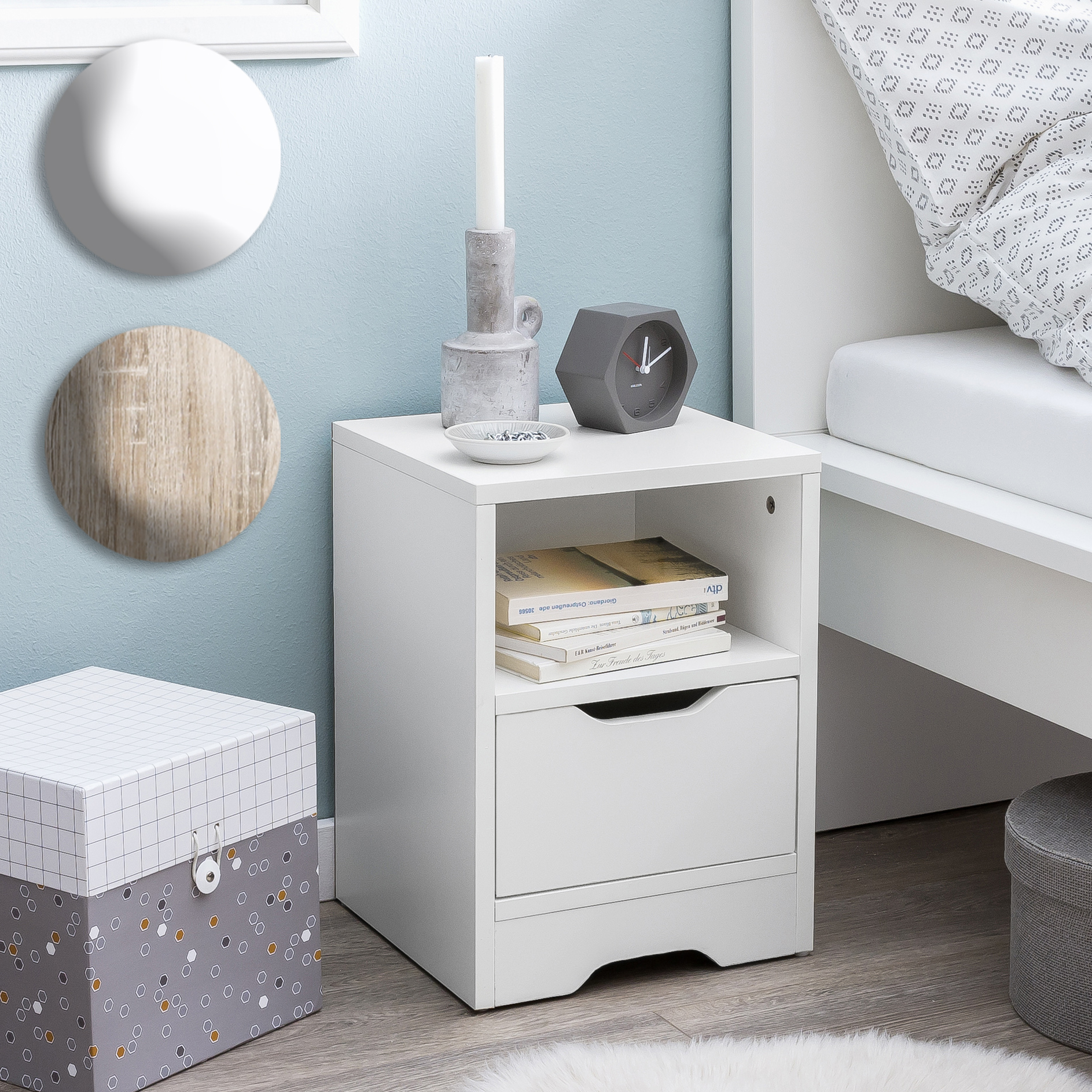 FineBuy Nachtkonsole SV51475 31x43x31 cm 1 Schublade und Ablagefach, Nachtkommode mit Stauraum, Nachttisch Schlicht Modern, Nachtschränkchen Klein, Bettkommode Schlafzimmer