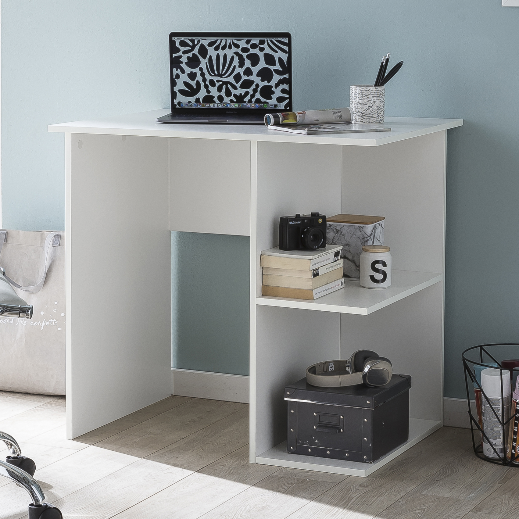 FineBuy Schreibtisch 82 x 76 x 60  cm mit Ablage, Kinderschreibtisch, Kleiner Laptop PC Tisch Büro ohne Rollen, Bürotisch, Arbeitstisch Klein Computertisch