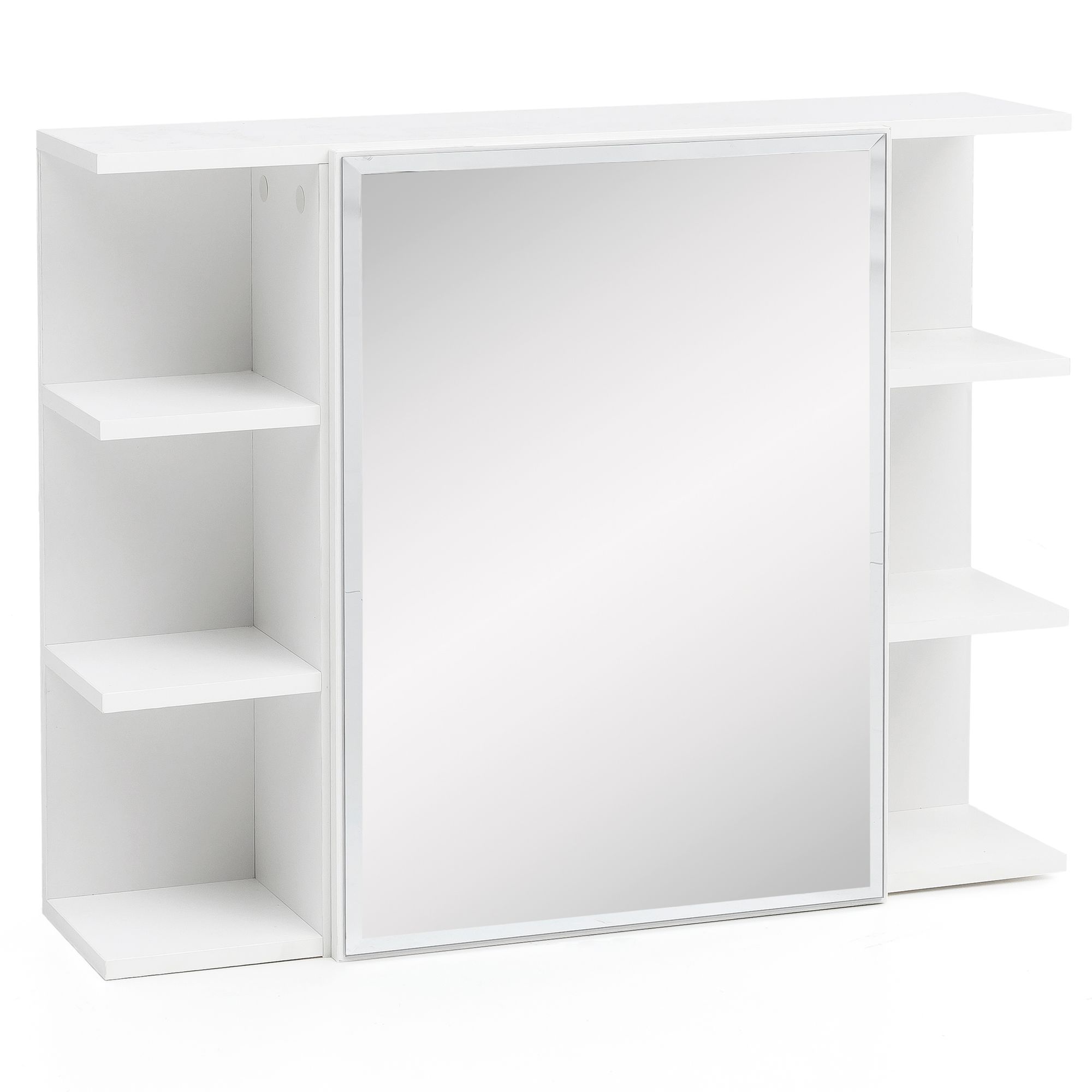 FineBuy Hängeschrank FB51815 Weiß 80x64,5x20cm Spanplatte Spiegelschrank Modern, Design Badregal Holz freischwebend, Schränkchen Badezimmerschrank mit Spiegel, Hängeschrank Badspiegel