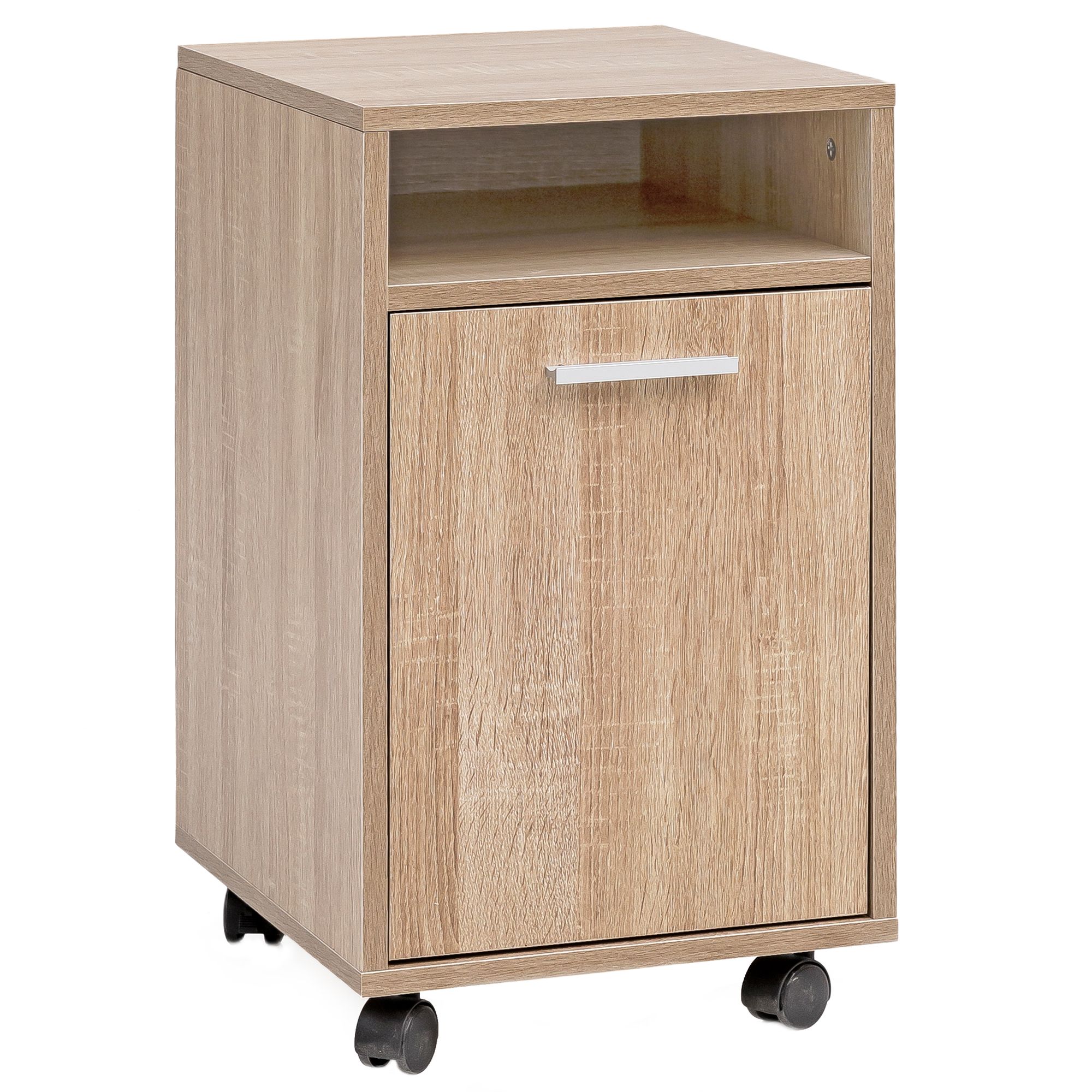FineBuy Rollcontainer SV51848 Holz 33x60x38cm Schubladenschrank Büro Container, Schreibtischcontainer mit Tür & Ablage, Bürocontainer Beistellcontainer mit Rollen, Kleiner Schubladencontainer