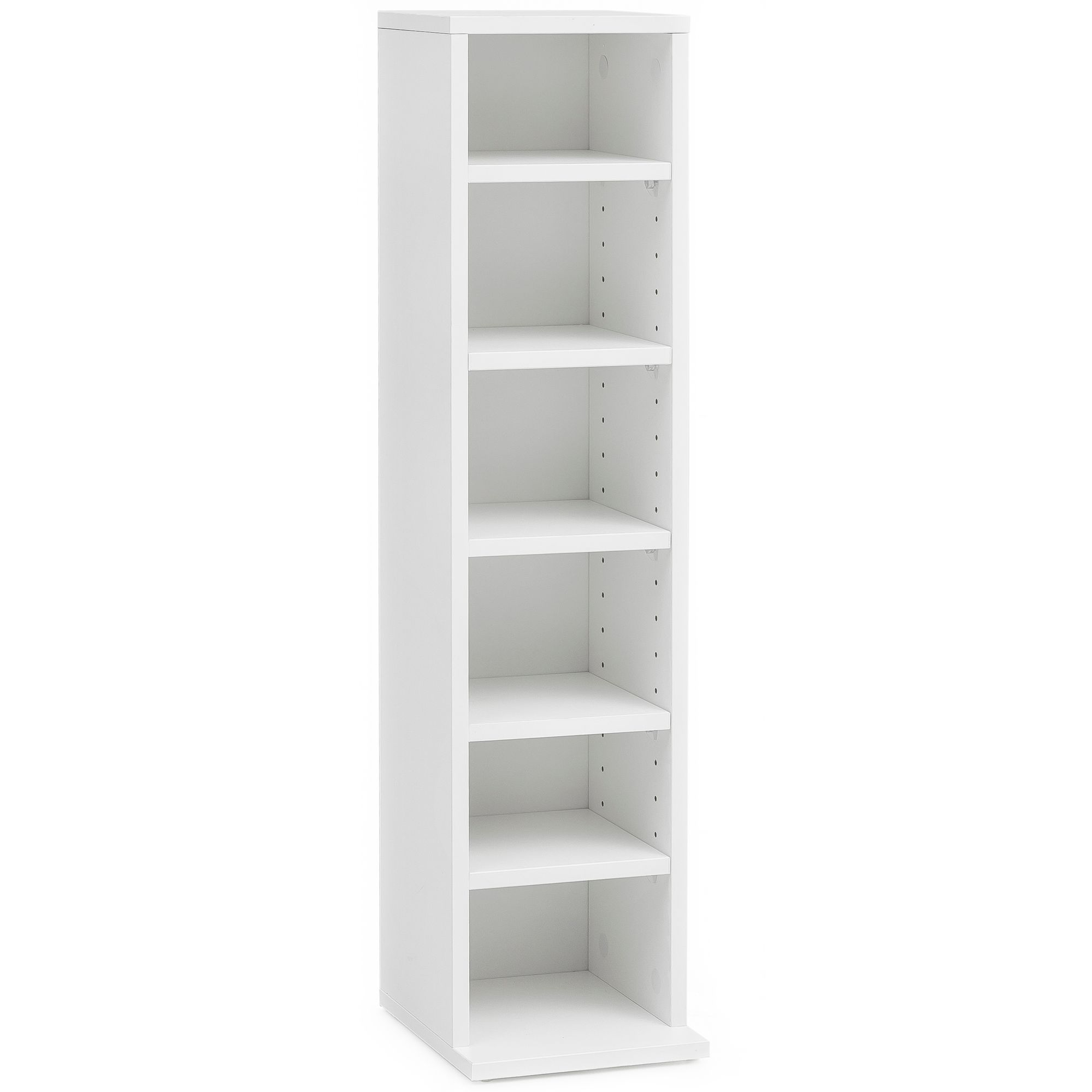 FineBuy CD-Regal Holz 21x90x20 cm Standregal Modern Bücherregal Schmal, CD Ständer Aufbewahrung Klein, Offenes Nischenregal, Mehrzweckschrank 6 Fächer Offen, CD Holzregal Design Stehregal