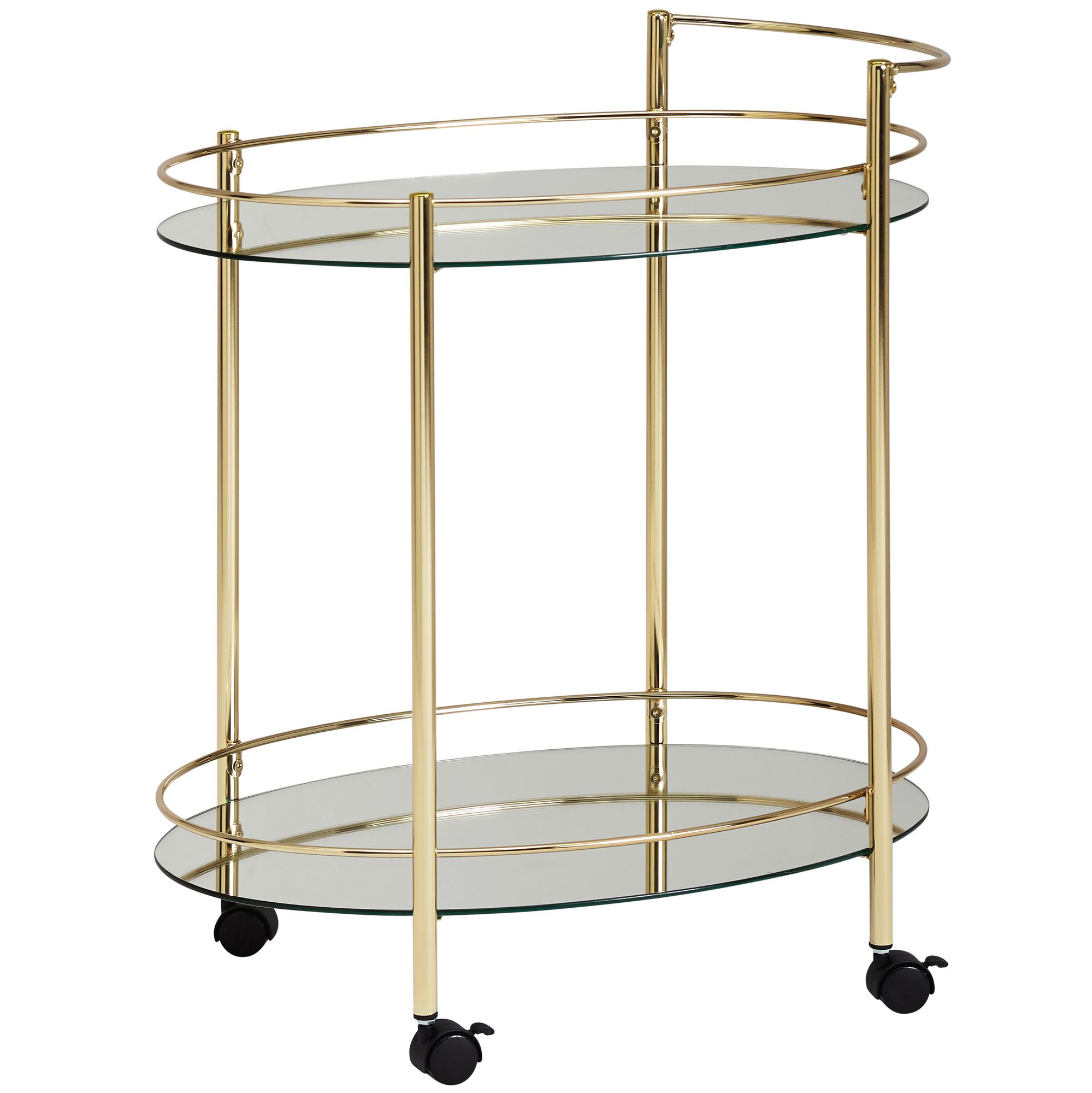 FineBuy Design Servierwagen Gold 67x79 cm Mobile Mini Bar, Beistelltisch auf Rollen, Speisewagen mit Glasplatte Weiß, Küchenwagen, Teewagen mit Milchglas