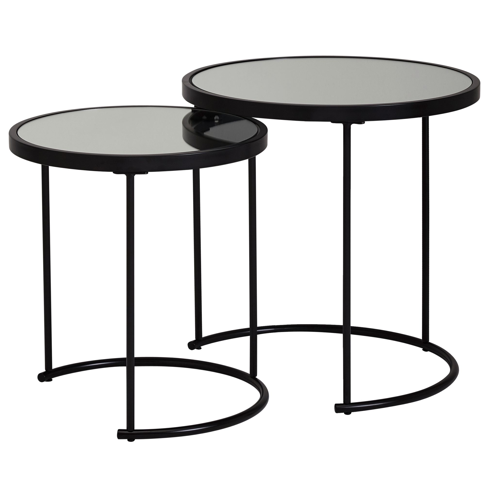 FineBuy Design Beistelltisch Rund Ø 50/42 cm - 2 teilig Schwarz mit Spiegel Glas, Wohnzimmertisch 2er Set, Satztisch verspiegelt, Couchtisch