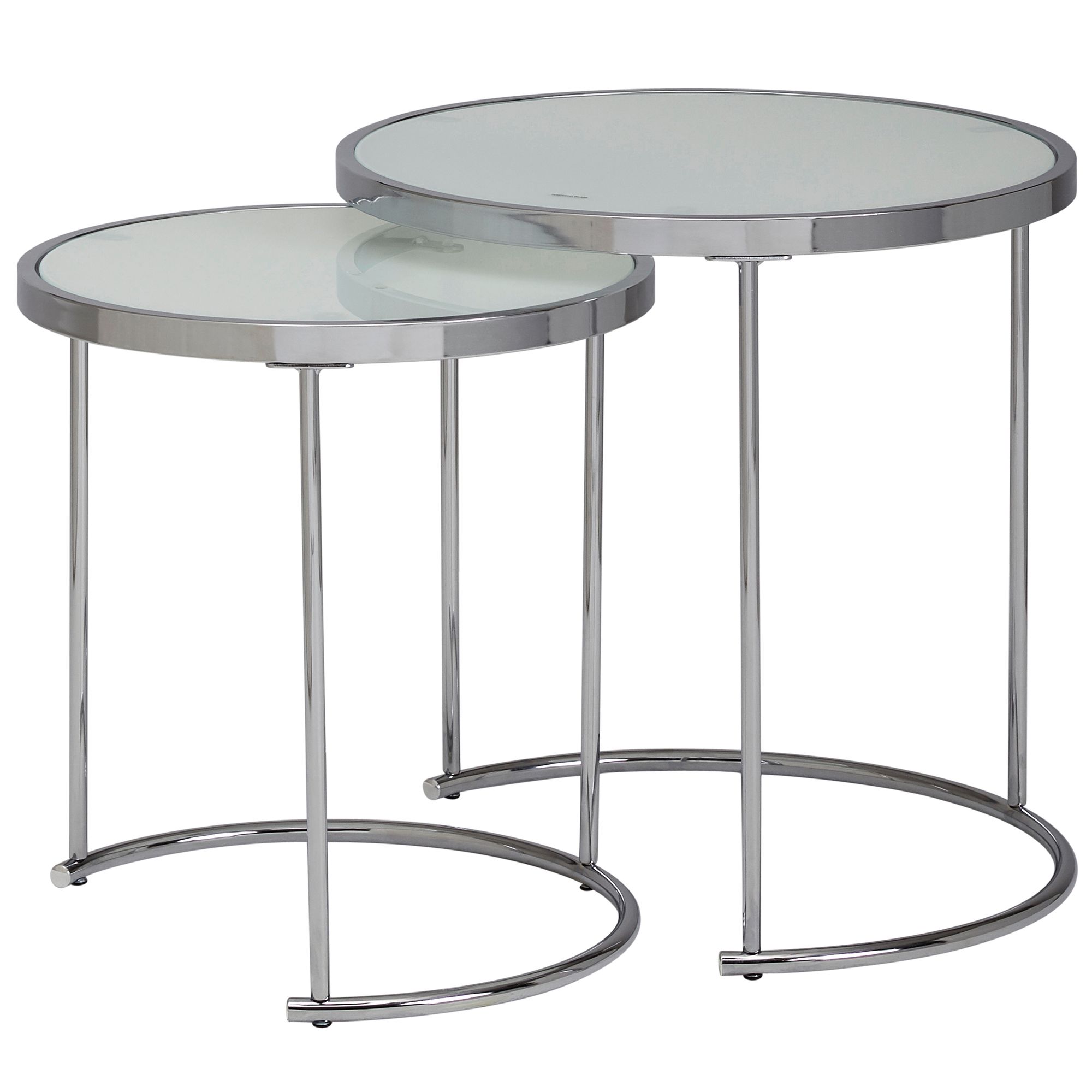 FineBuy Design Beistelltisch Rund Ø 50/42 cm - 2 teilig Weiß Silber mit Glasplatte, Wohnzimmertisch 2er Set, Satztisch Milchglas, Couchtisch